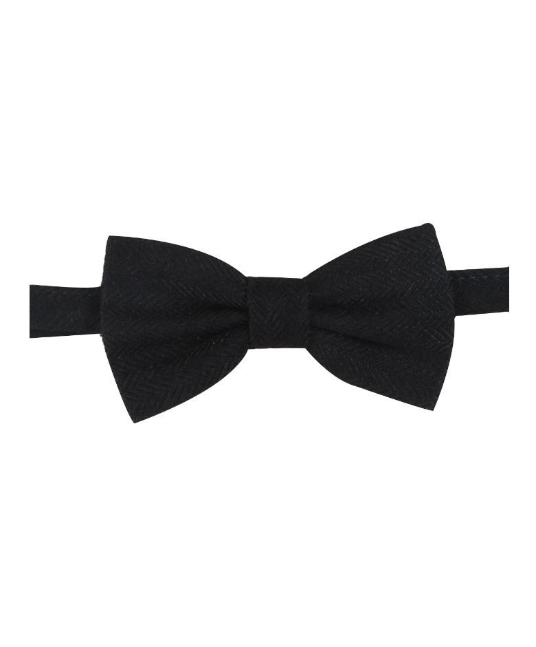 Boys & Men's Herringbone Tweed Bow Tie and Pocket Square - Black