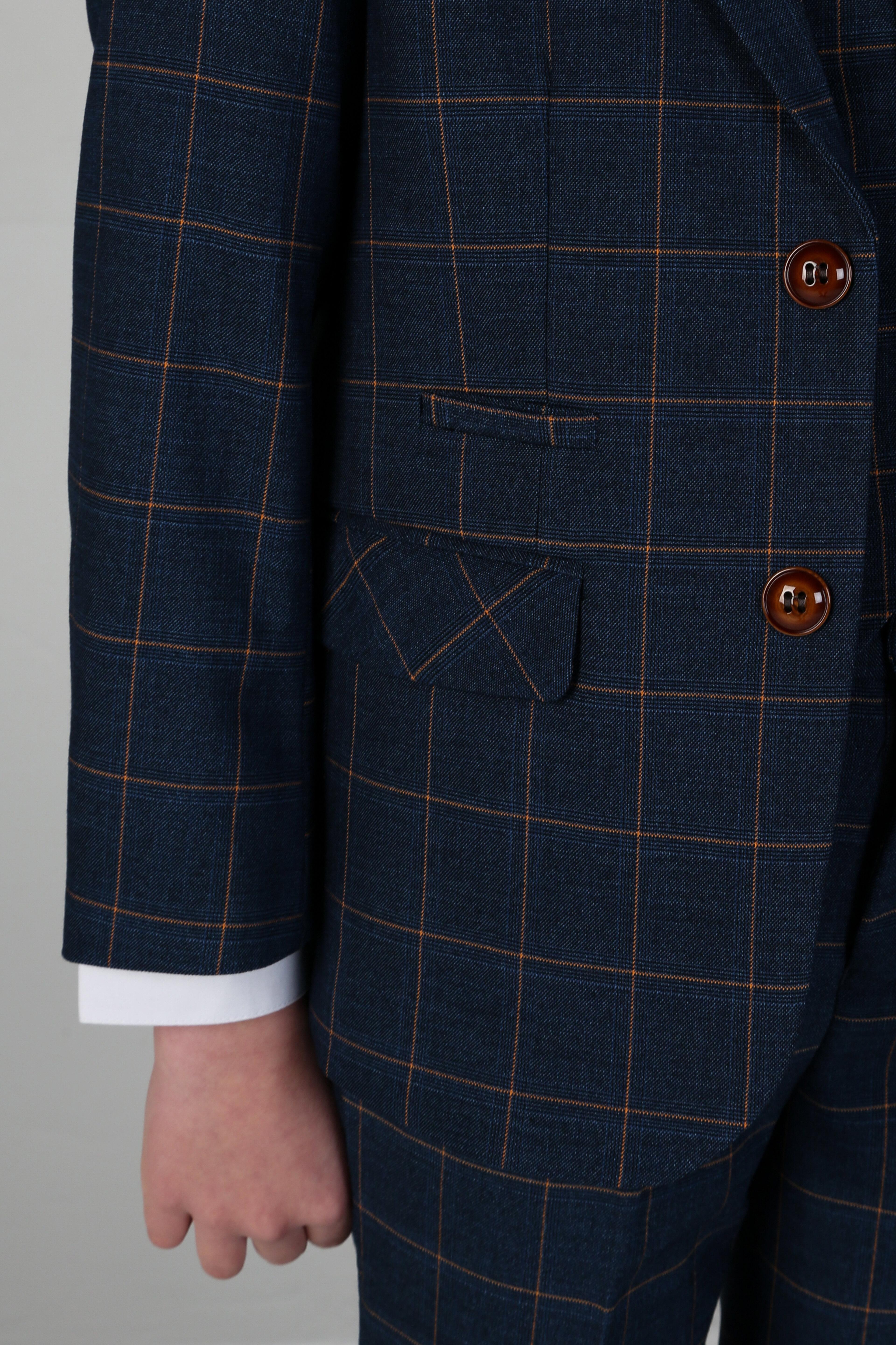 Men's Tailored Fit Windowpane Check Suit - HAMLEYS - Cornflower Blue