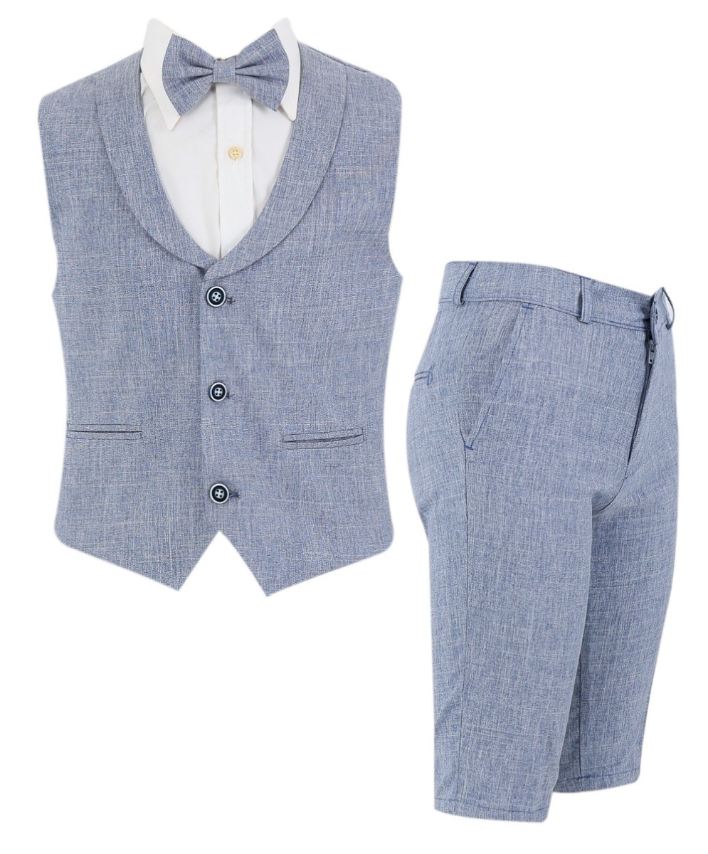 Boys Linen Waistcoat Suit Set  - Navy Blue