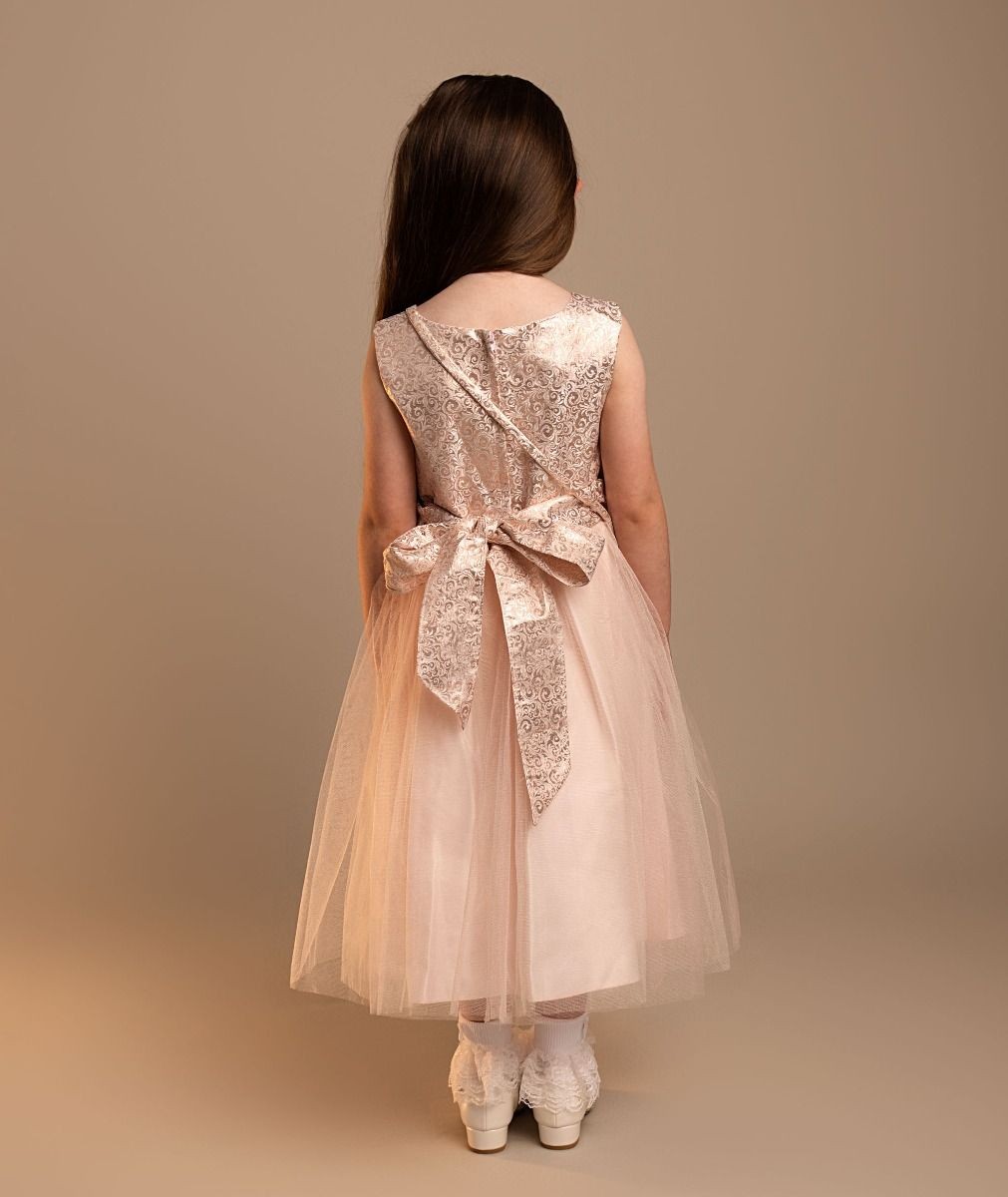 Girls’ Blush Pink Jacquard Tulle Dress & Bag Set  - Rhea