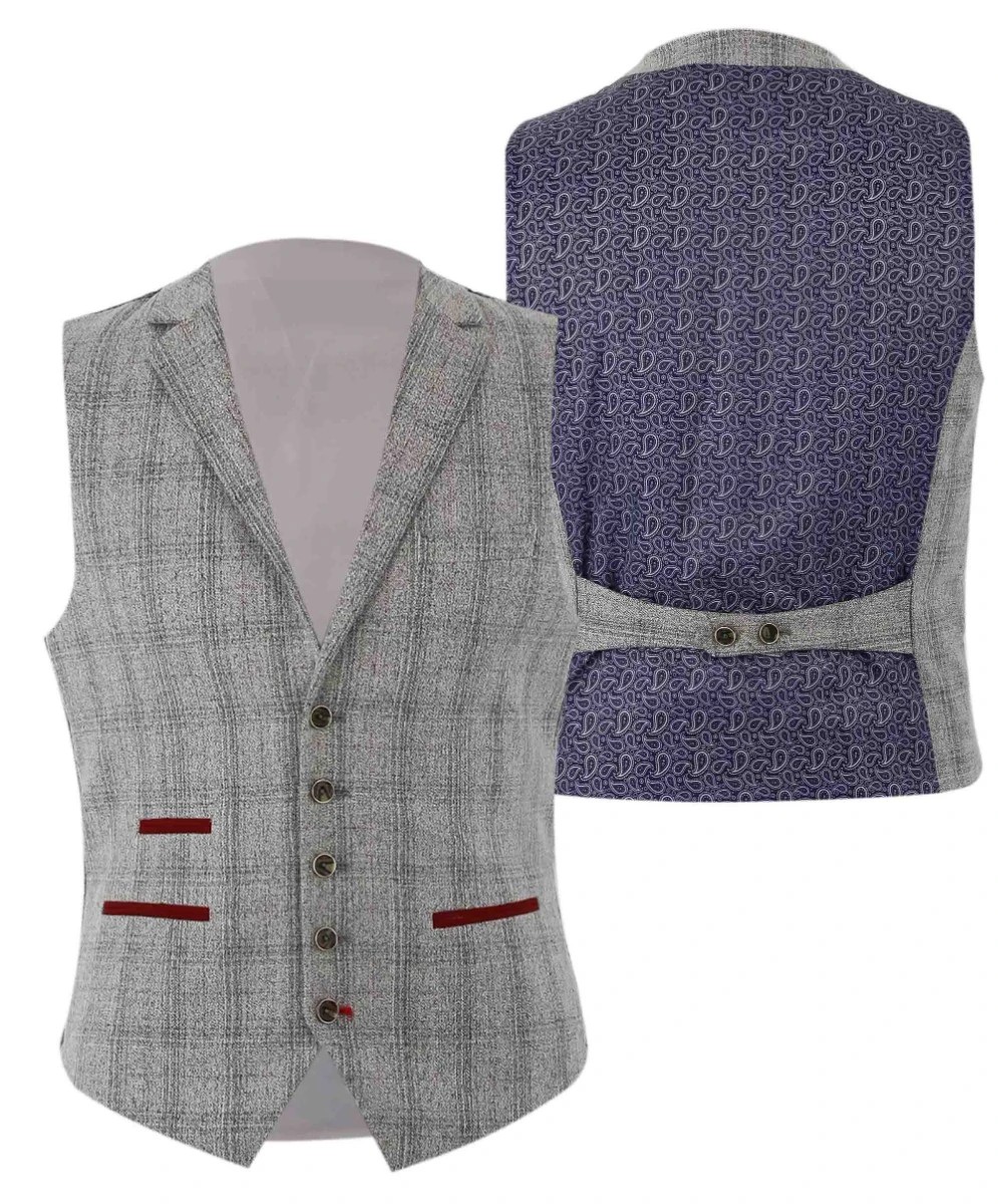 Men's Tweed Check Slim Fit Grey Waistcoat - ANDREW