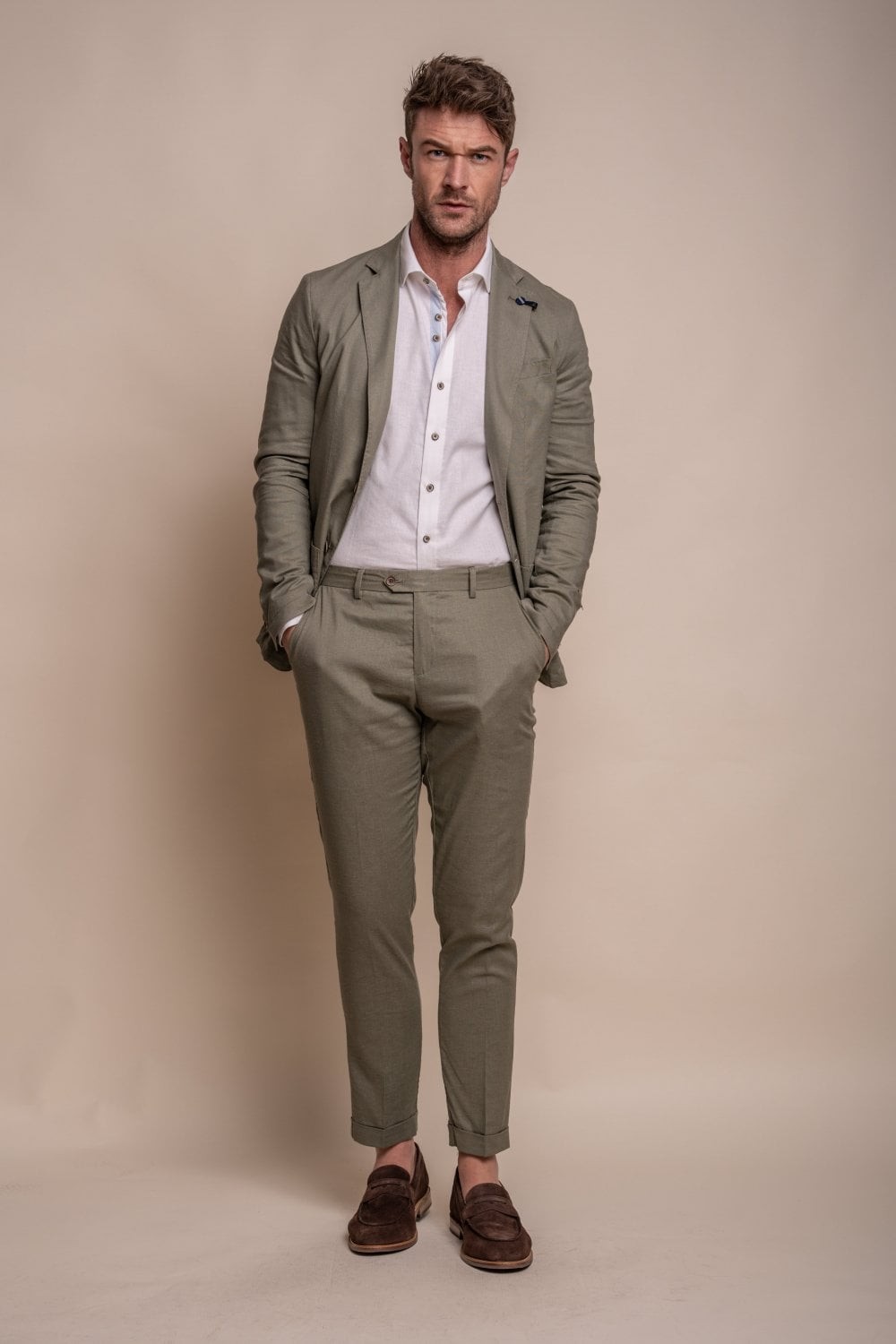 Men's Slim Fit Linen Jacket & Trousers Suit Set - ALVARI