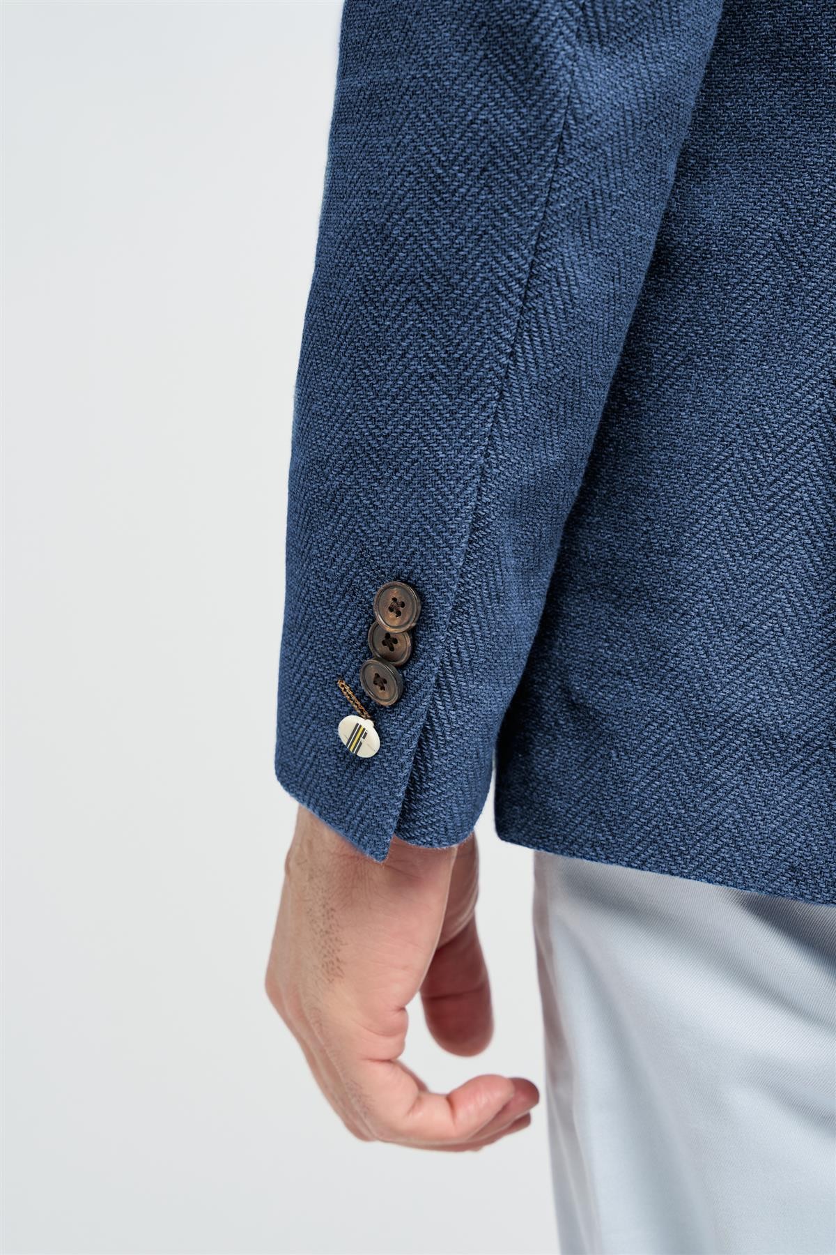 Men’s Blue Cotton Herringbone Blazer - Felix