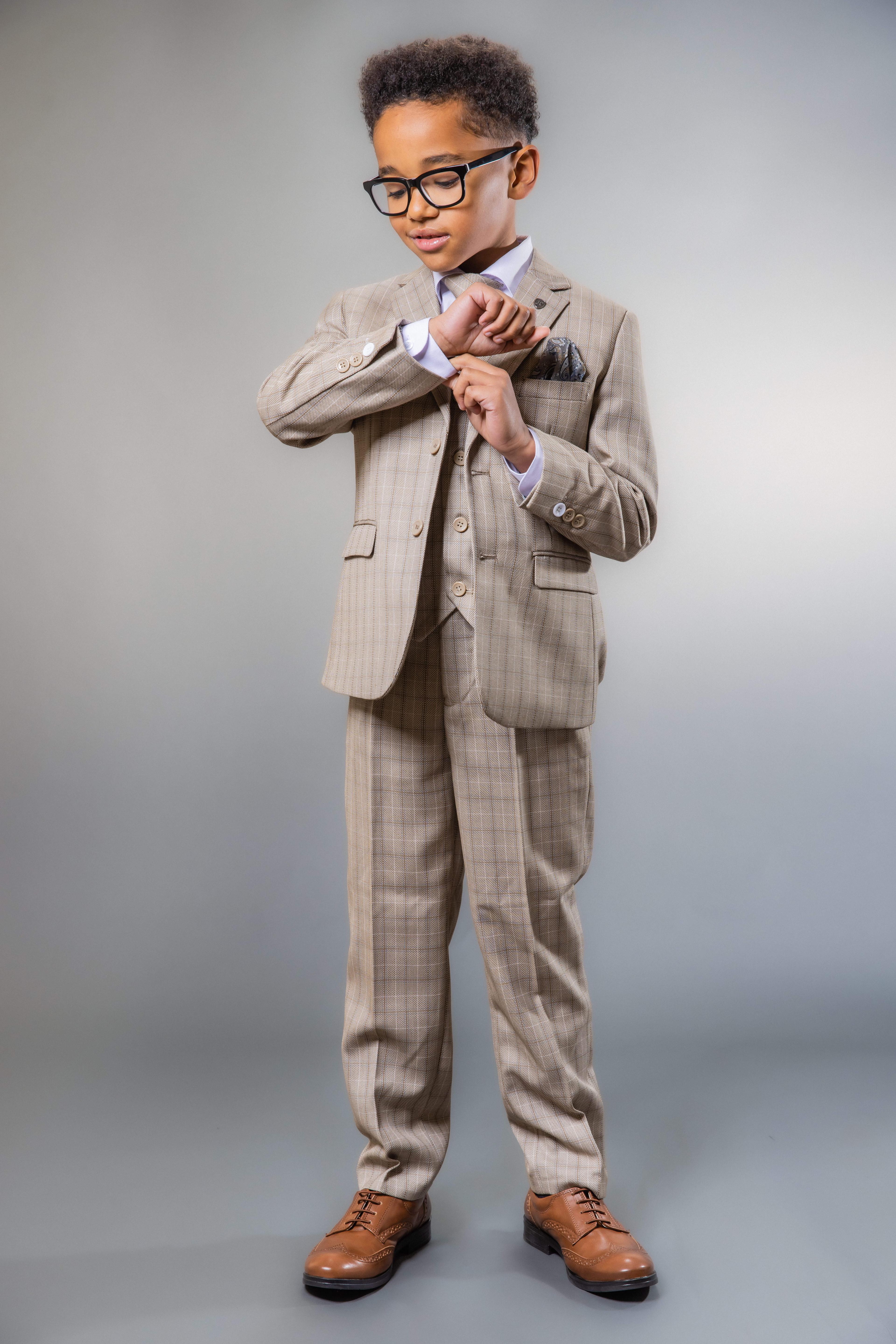 Boys Tweed Check Tailored Fit Suit 
