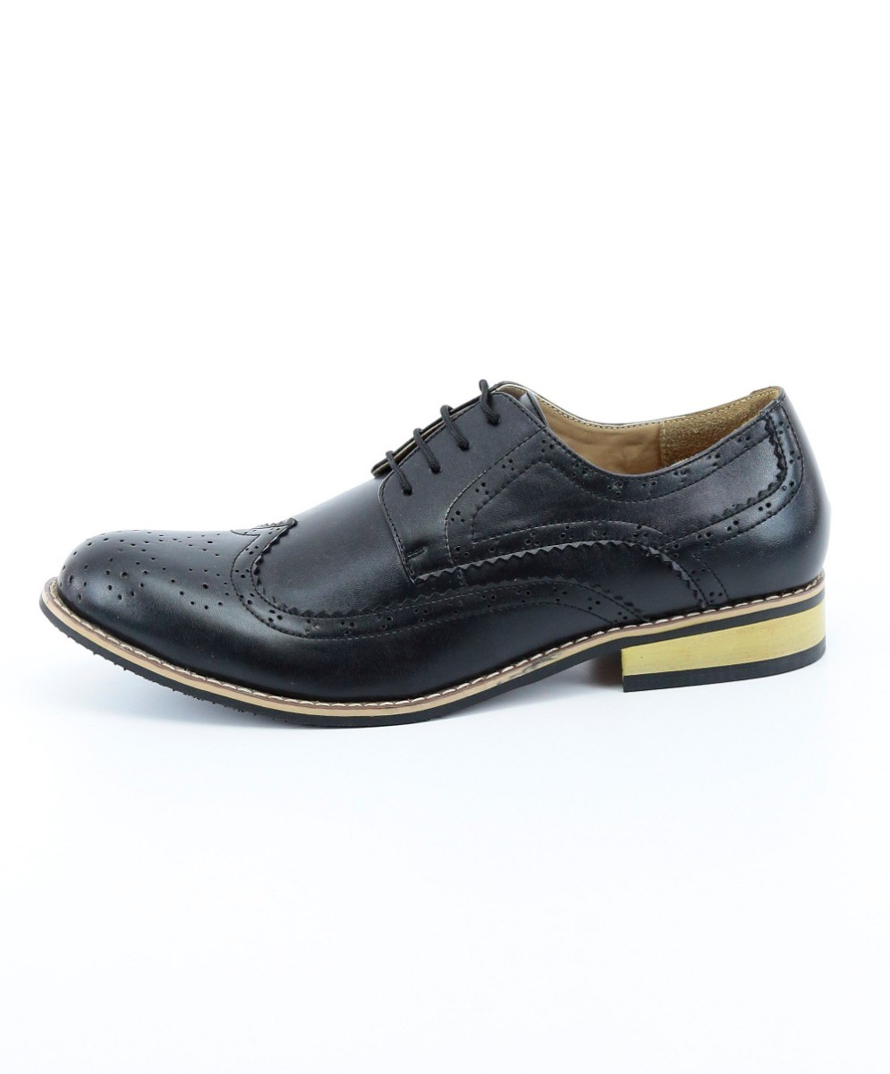 Men's Lace Up Leather Wingtip Brogue Shoes - Black
