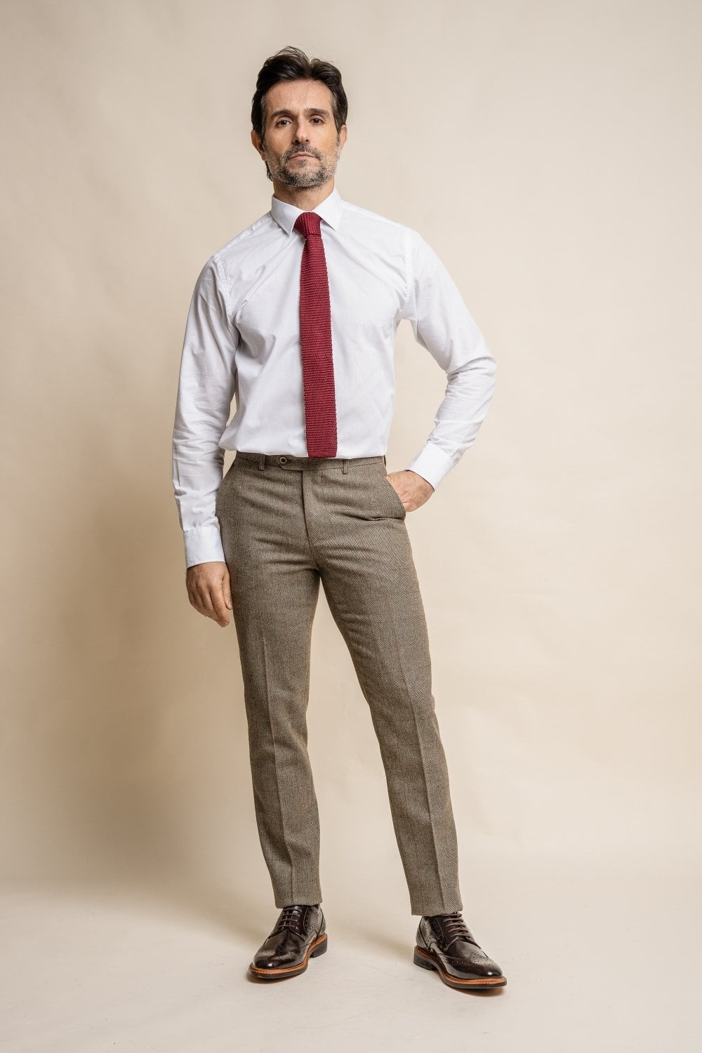 Men's Tweed Check Green Formal Trousers - Gaston Sage  - Sage Green