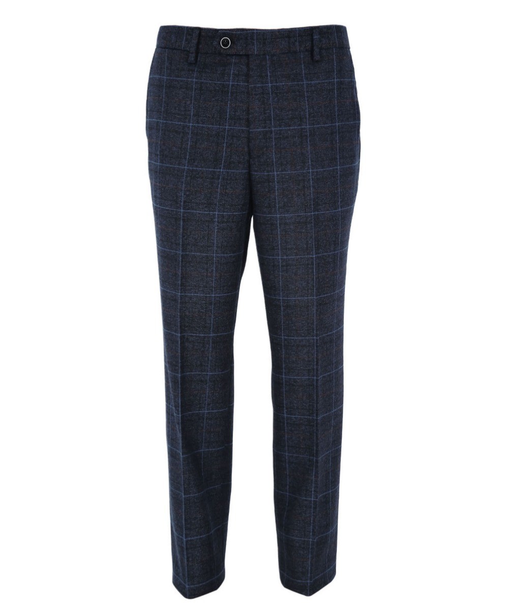 Men's Tailored Fit Retro Check Trousers - ANTHONY NAVY