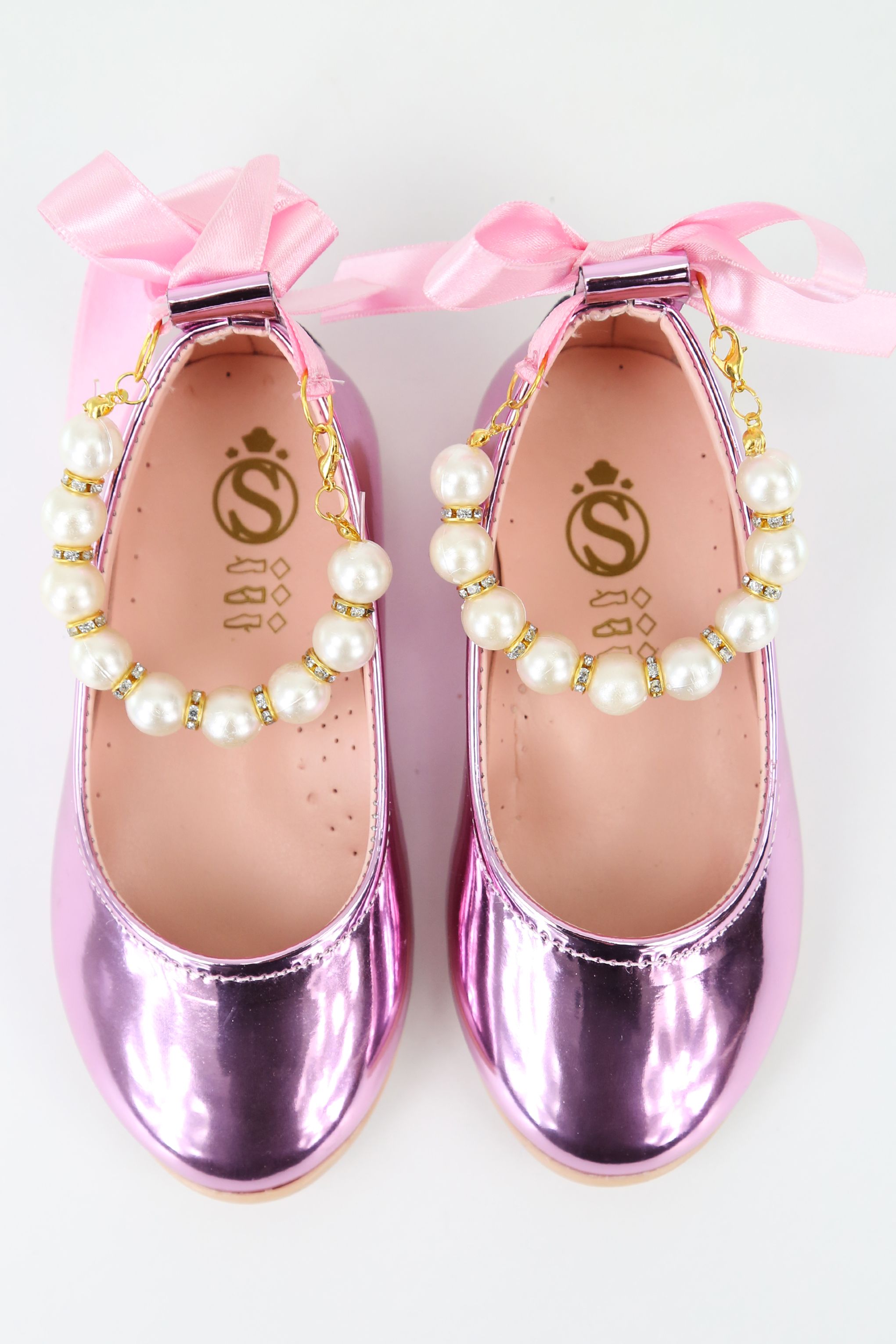 Girls Pearls & Ribbon Slip on Patent Mary Jane Shoes - TEAN