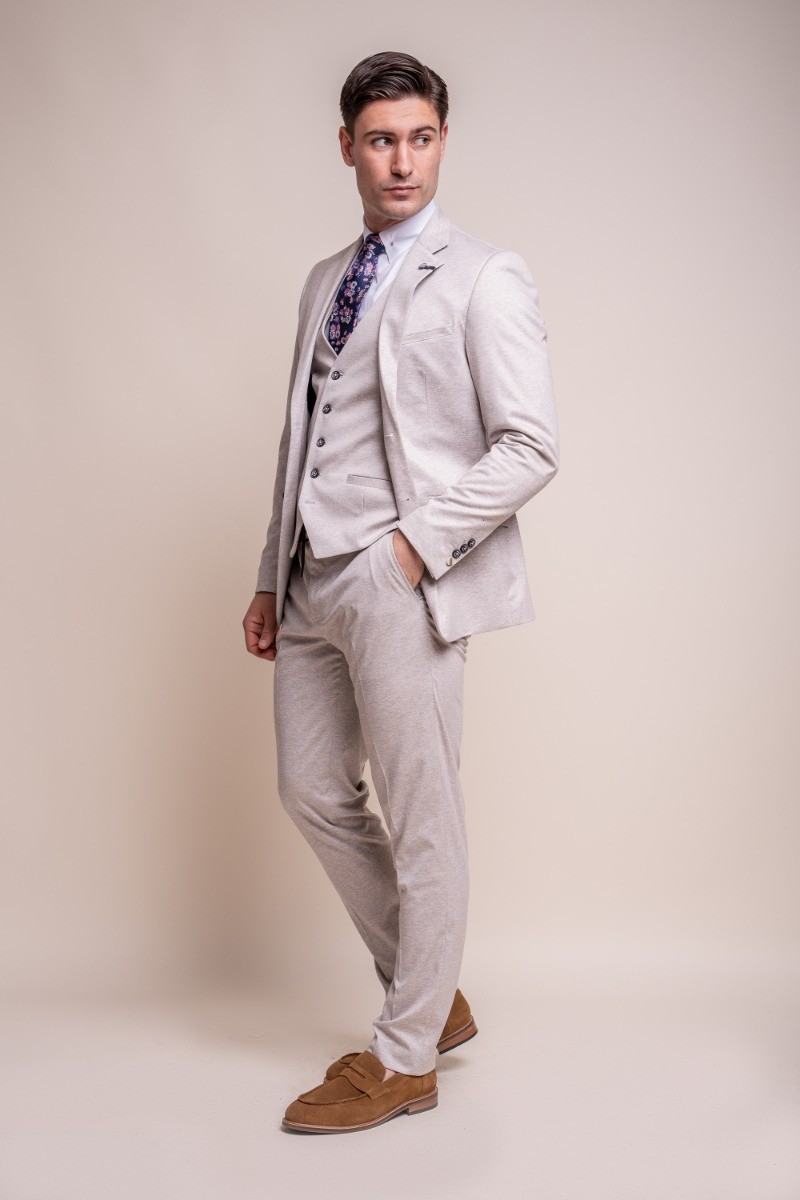 Men's Slim Fit Formal Beige Suit - VALENCIA Ecru