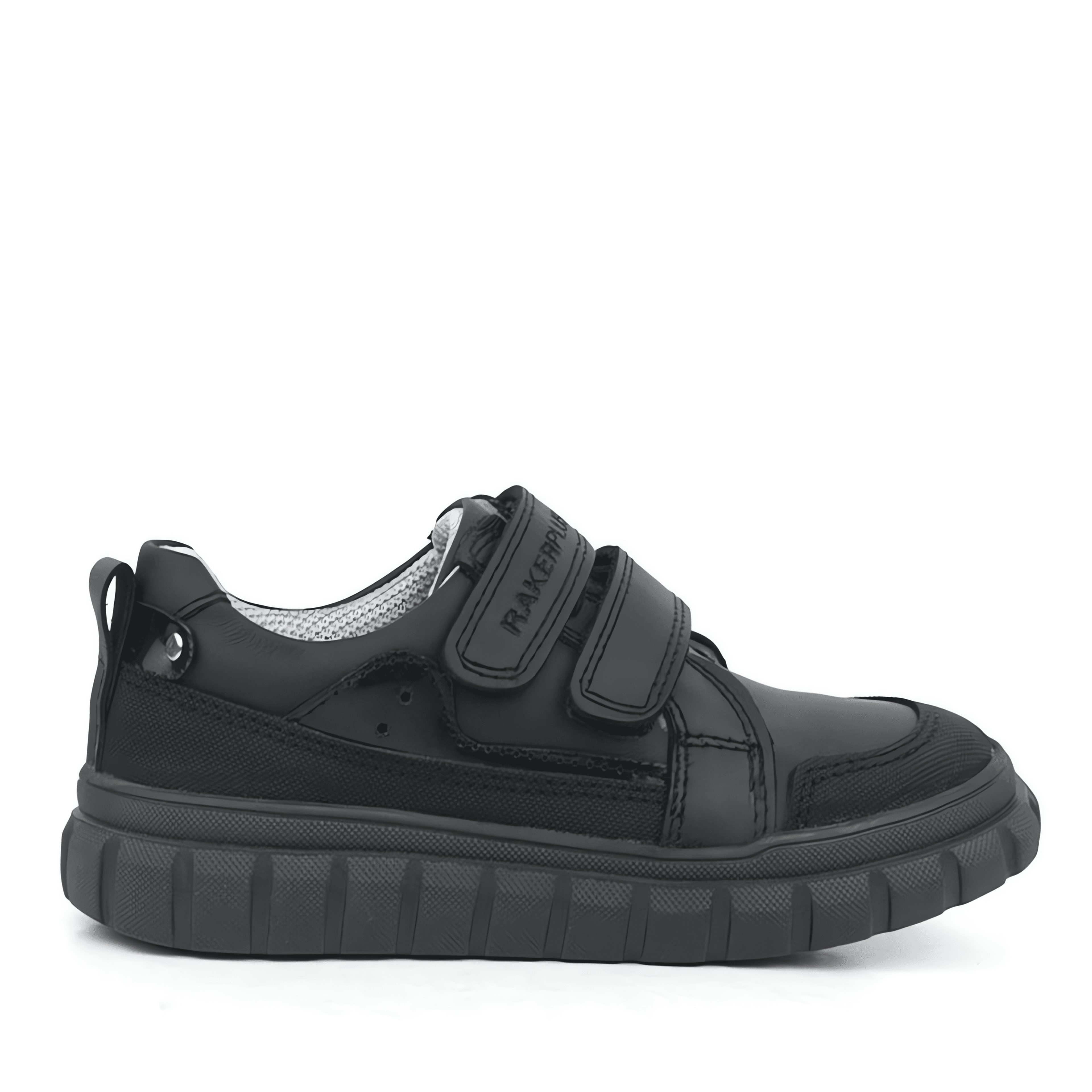 Boys Black Leather Velcro Sporty School Shoes - 4506