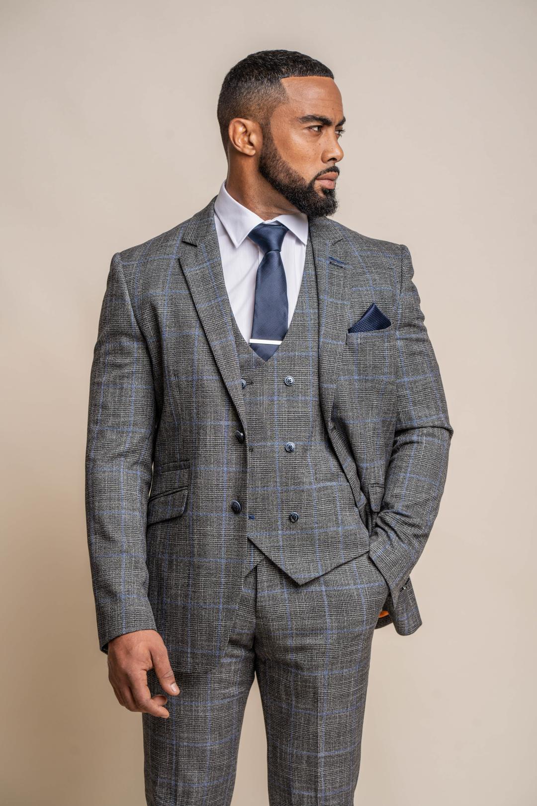 Cavani Kaiser Blue Tweed Three Piece Suit - Formal Tailor