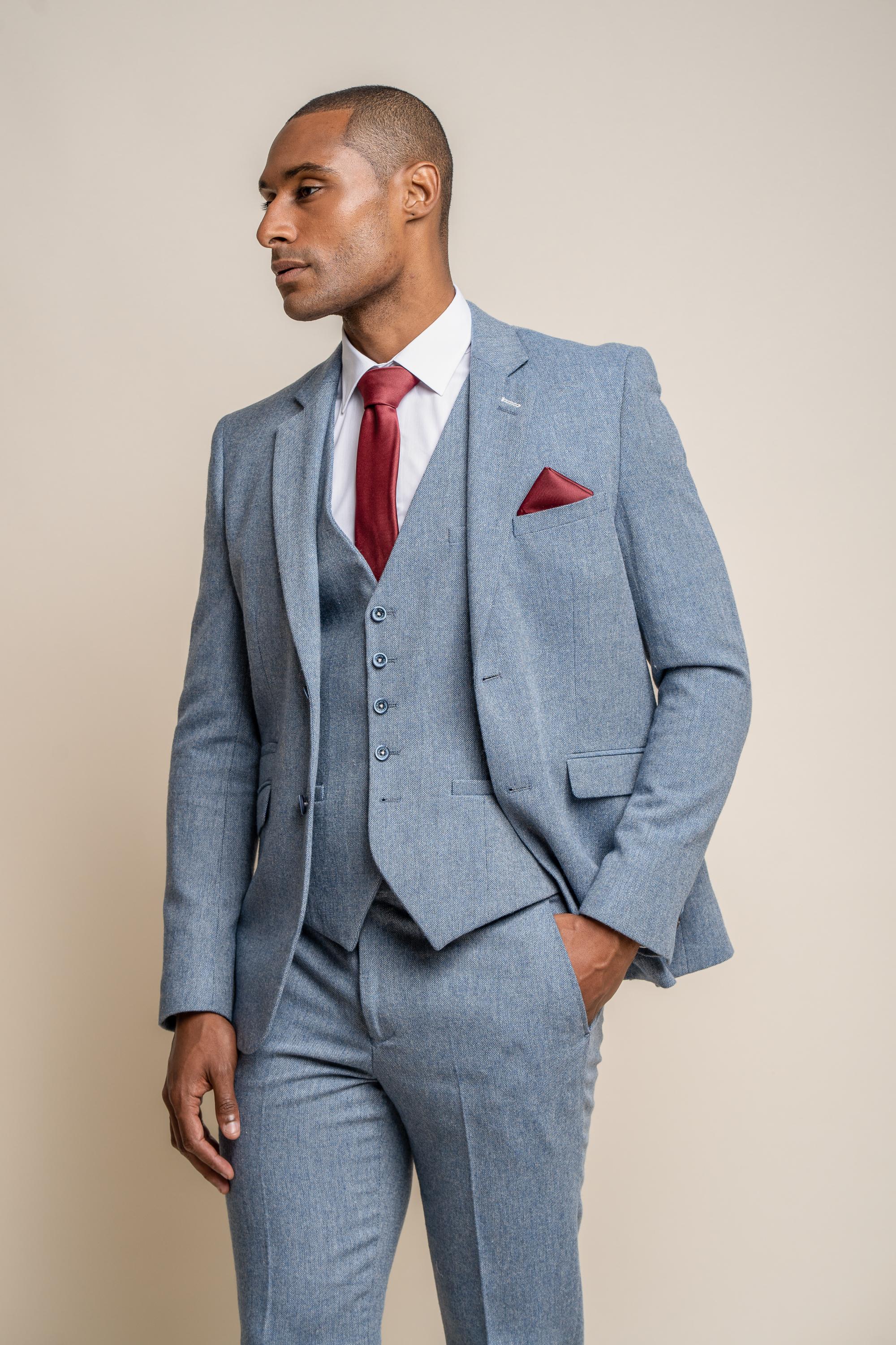 Men's Tweed Slim Fit Suit Jacket- WELLS Blue