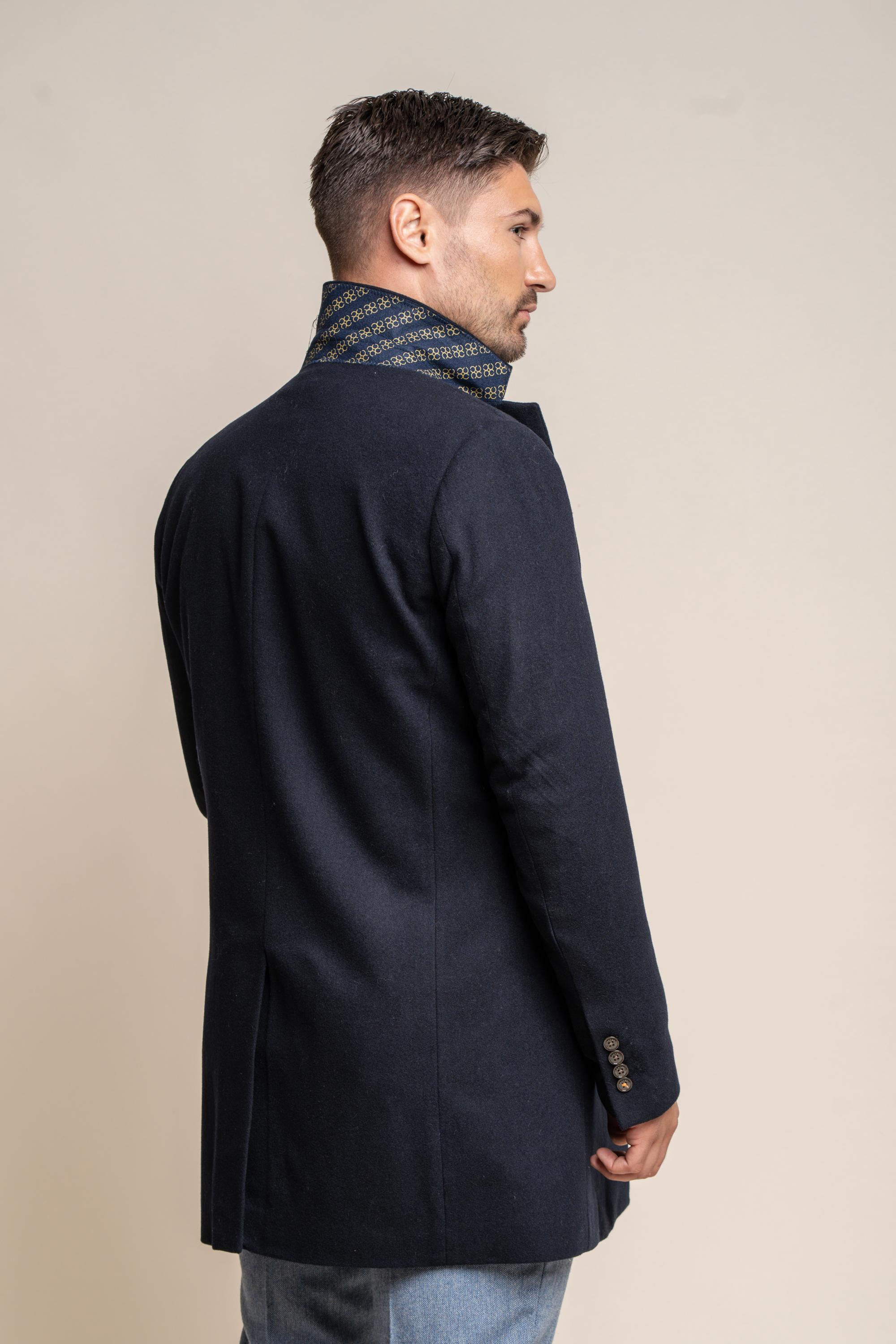 Men's Wool Midi Coat - ROMAN  - Navy Blue