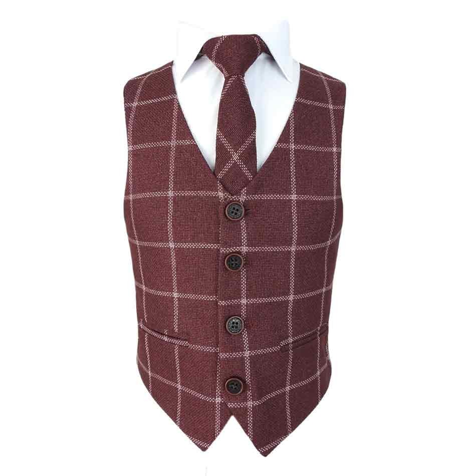 Boys Slim Check Tweed Tie and Hanky Set