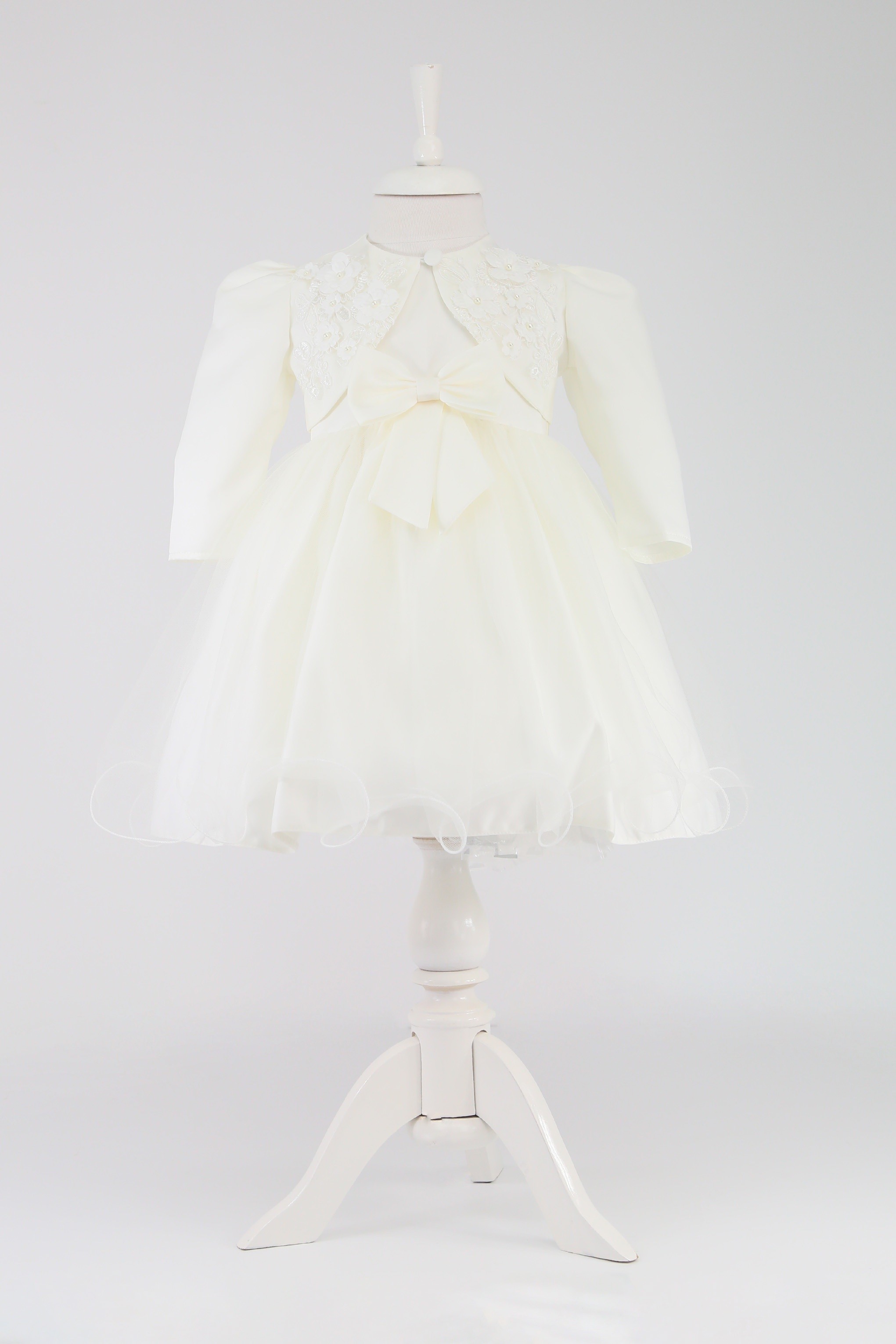 Baby Girl Sleeveless Dress with Floral Bolero - B1176 - Ivory