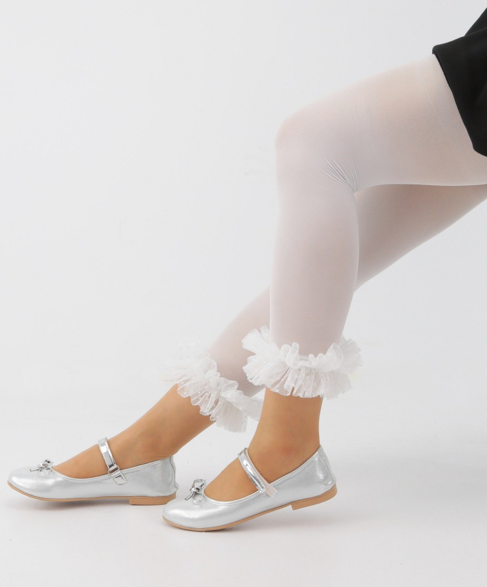 Girls Ruffle Footless Ballet Tight - White