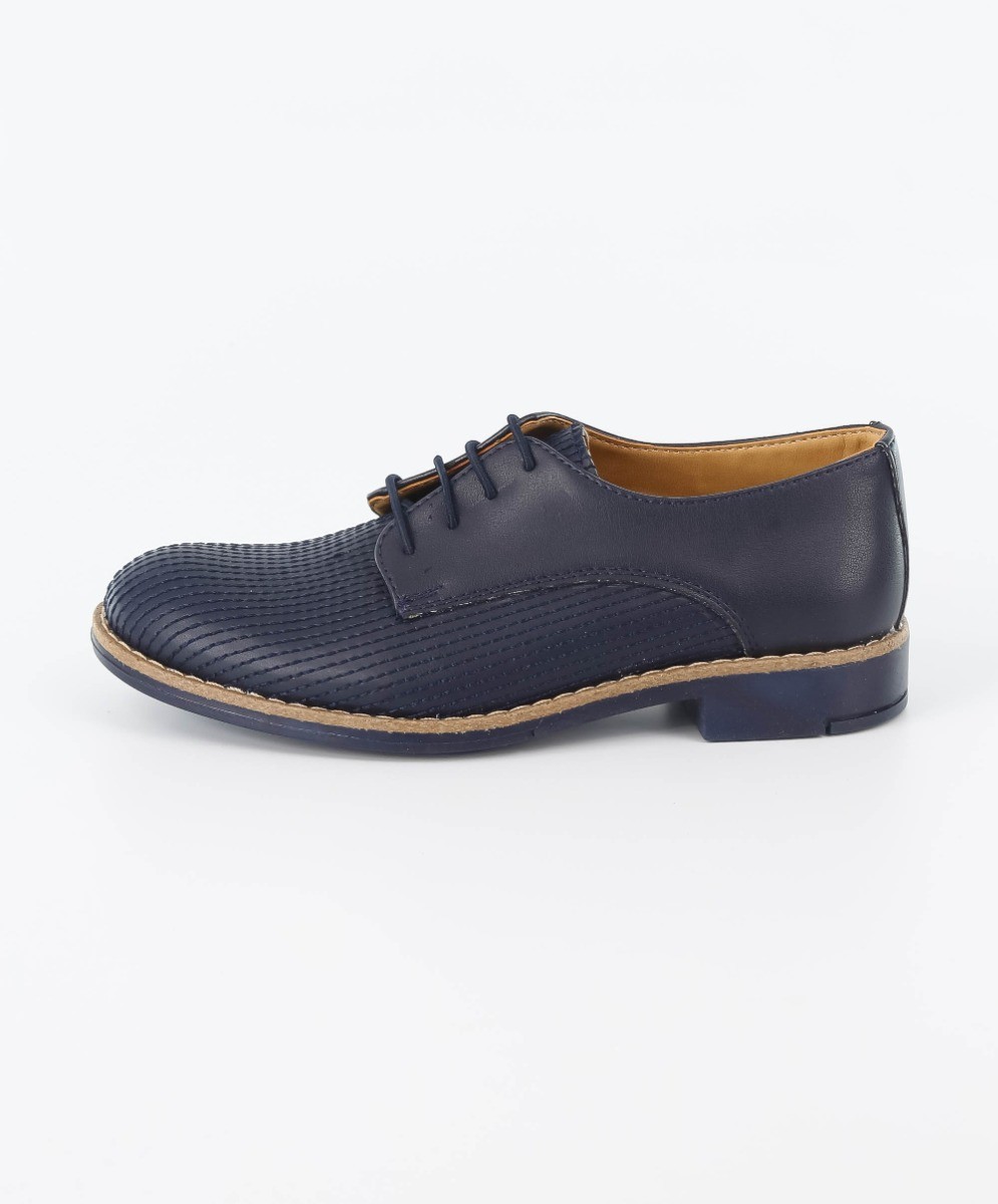 Boys Leather Lace Up Formal Shoes - Navy Blue