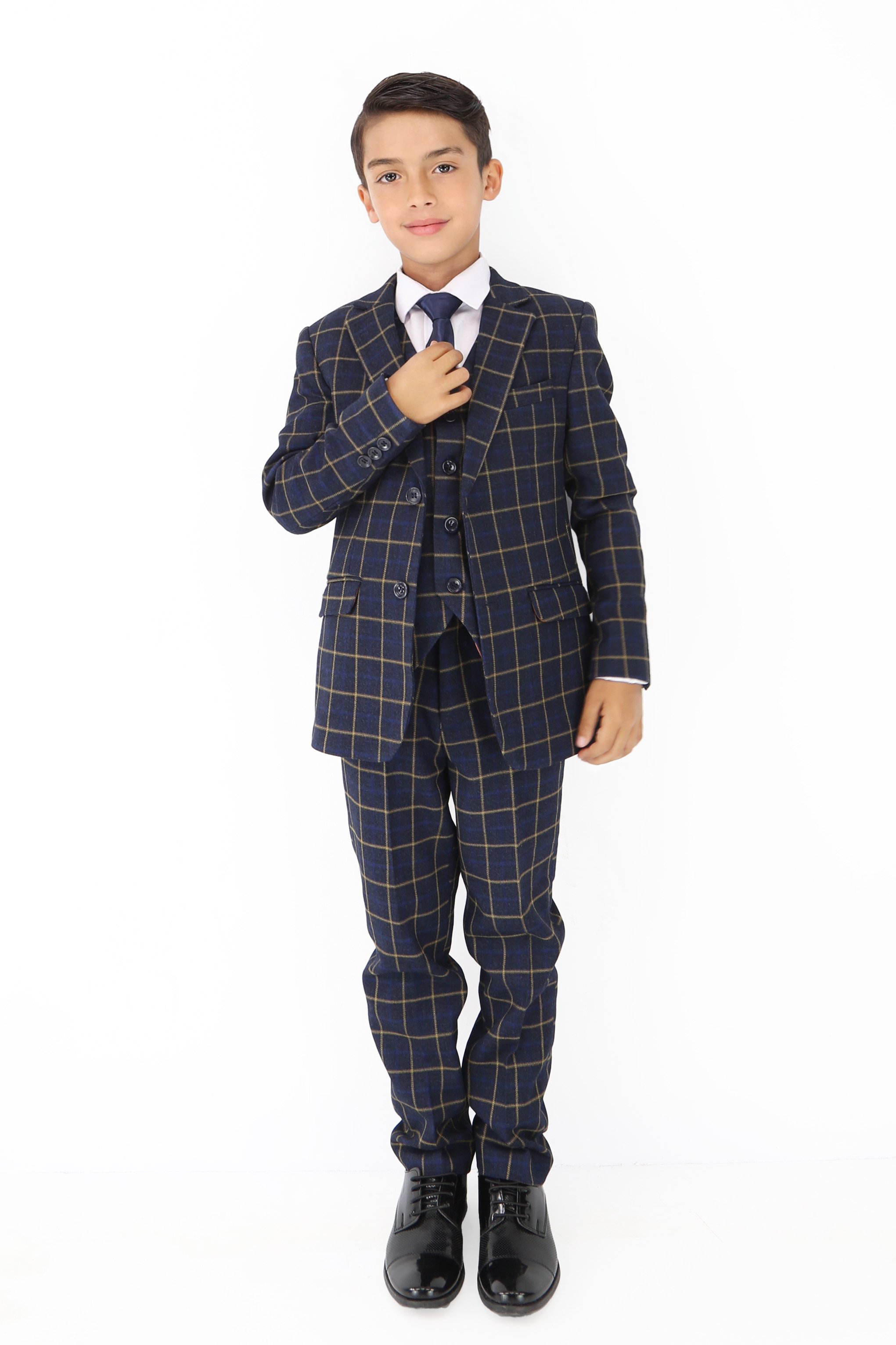 Boys Navy Blue Retro Check Suit