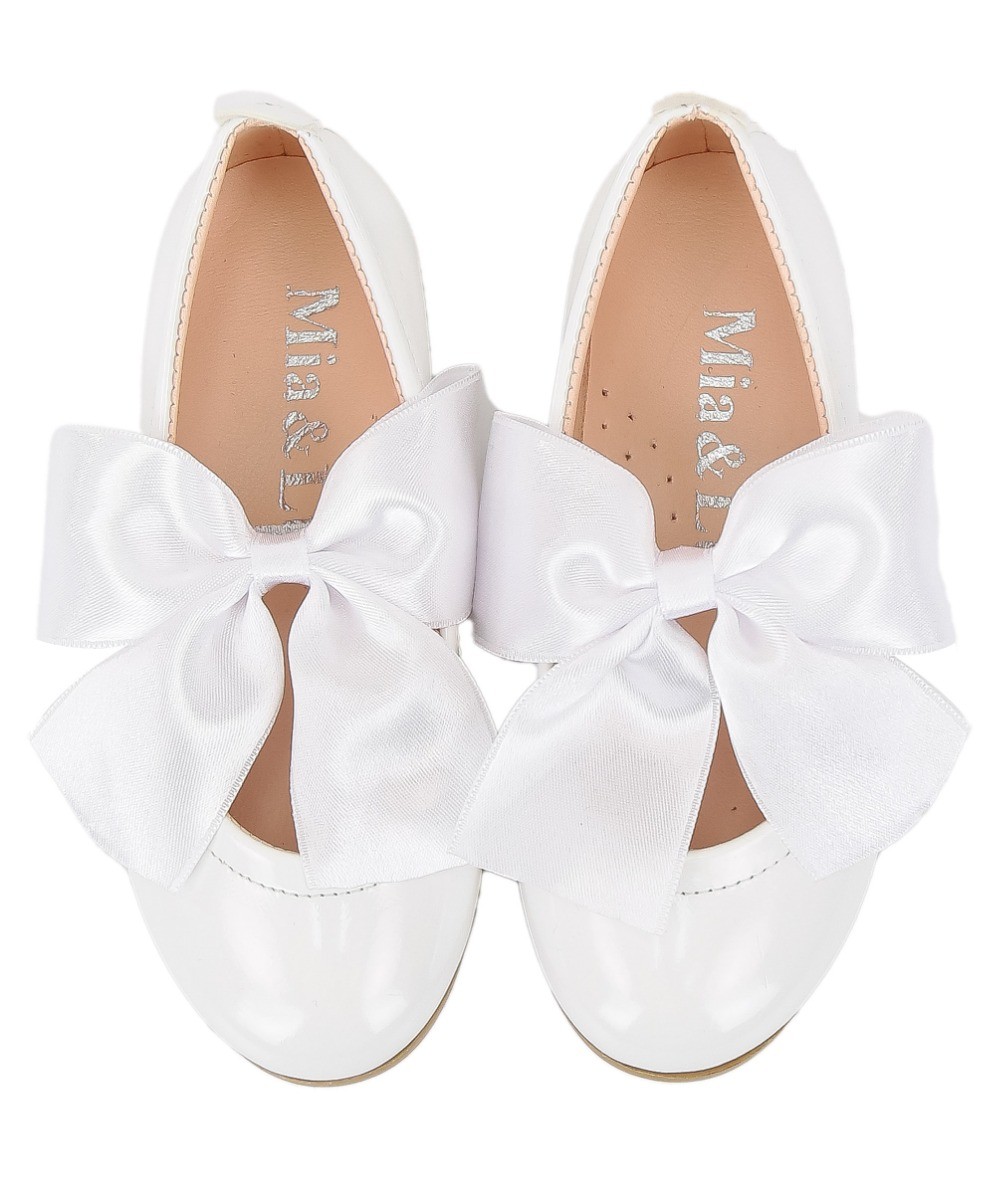 Girls White Flat Patent Mary Jane Shoes - ELENA 