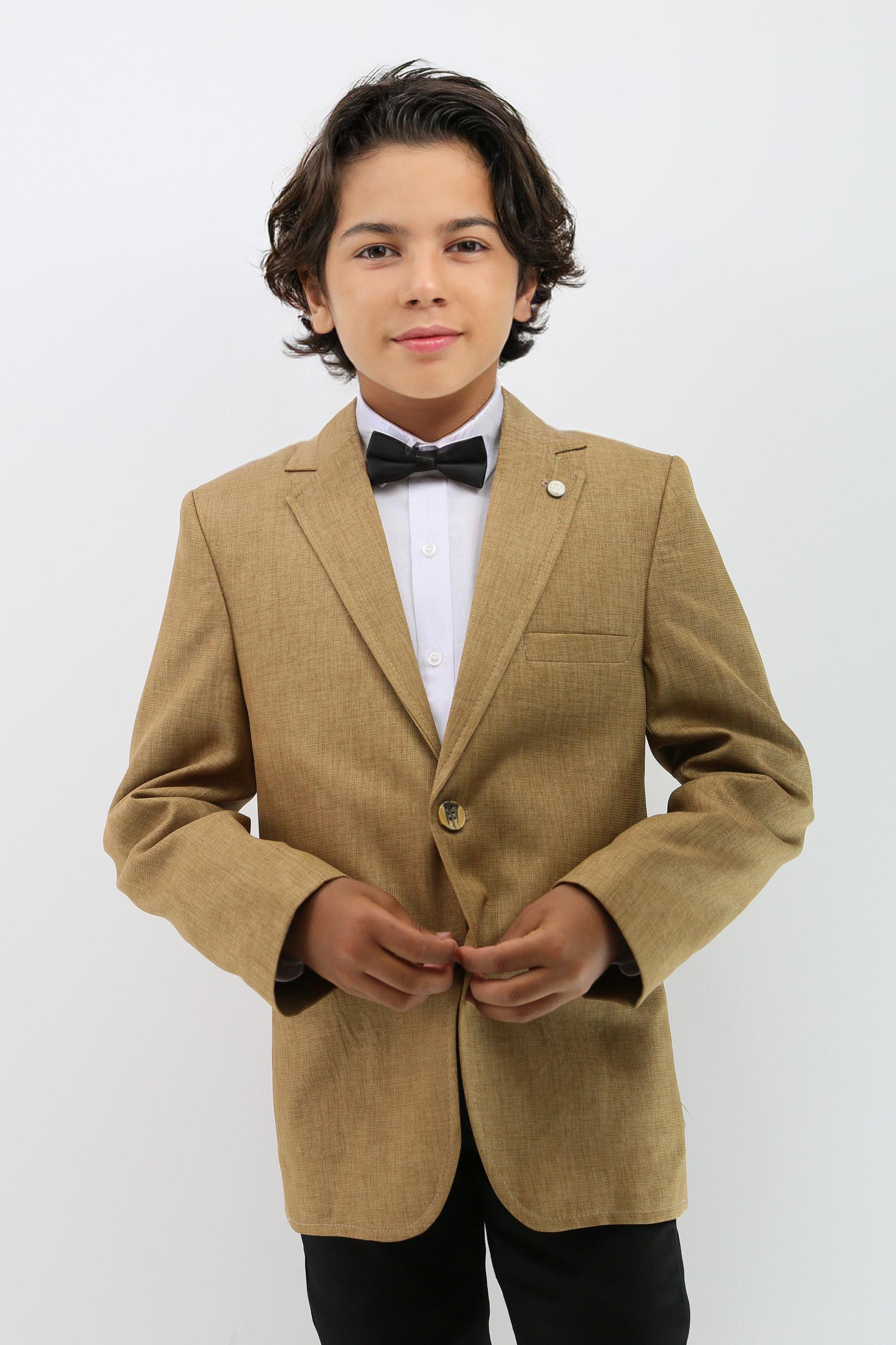 Boys' Formal Tan Brown Textured Blazer Jacket