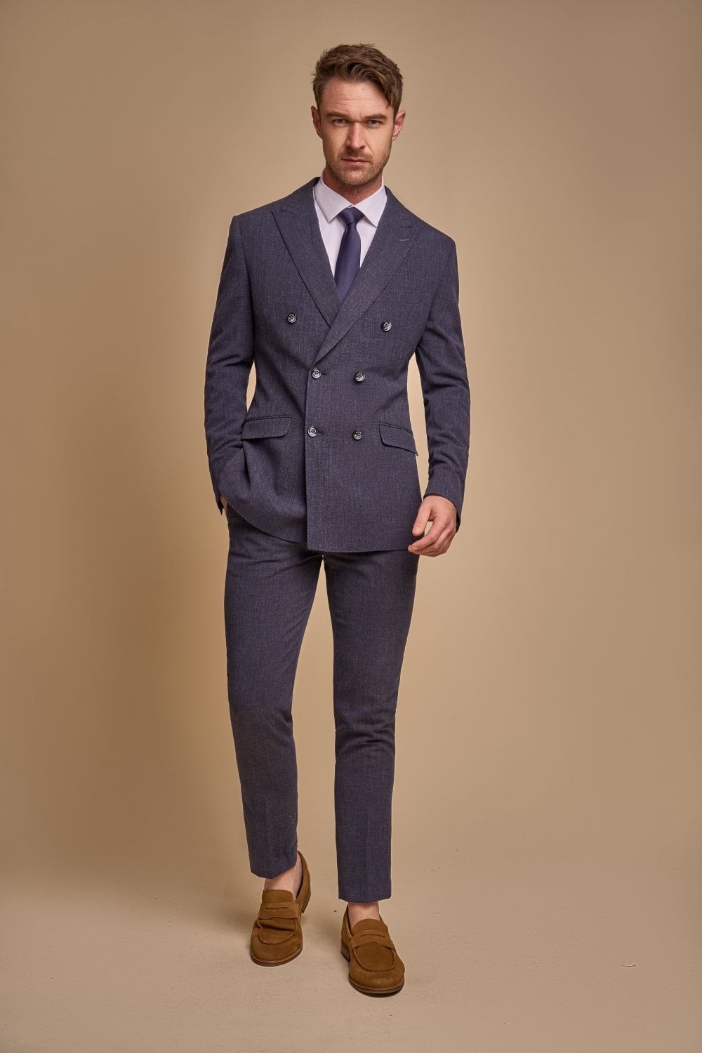 Men's Double Breasted Slim Fit Suit Jacket - TOKYO - Navy Blue
