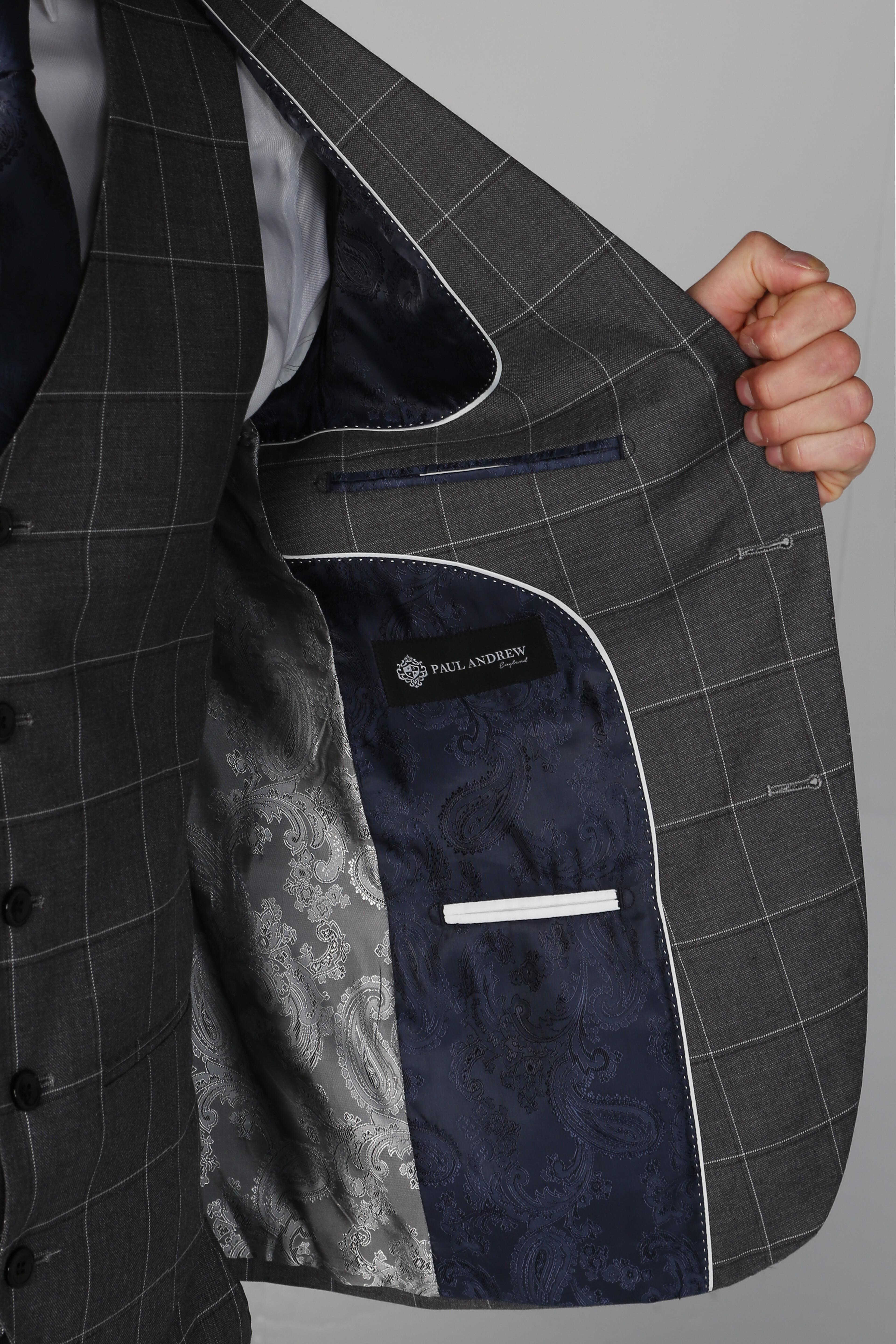 Men’s Check Windowpane Grey Suit Jacket- HOBBS