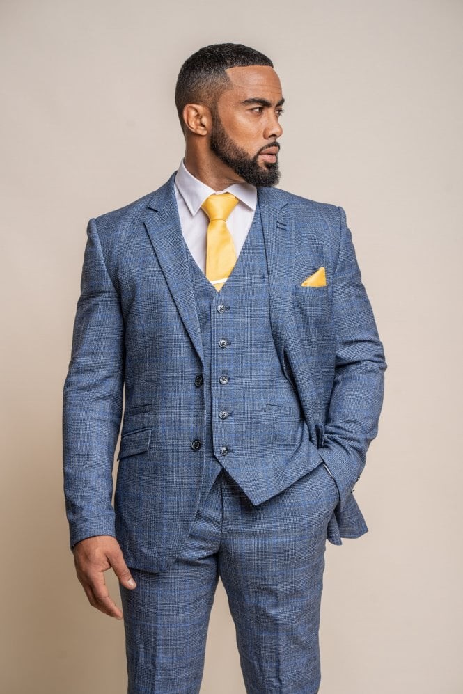 Men's Check Slim Fit Blue Suit - PHANTOM