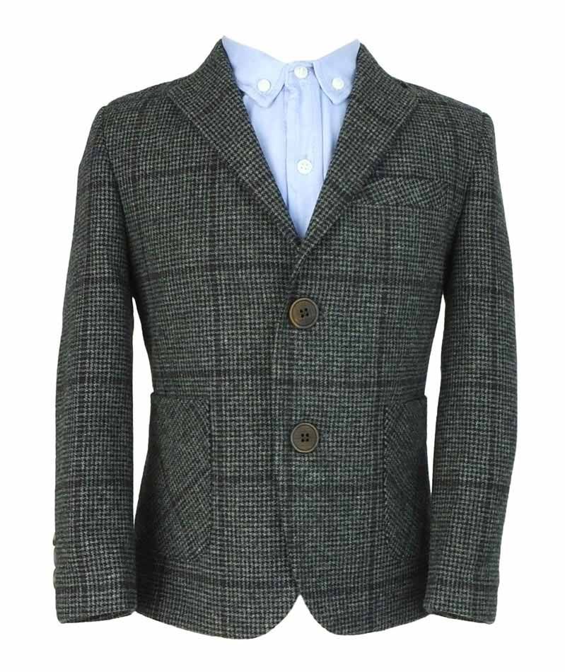 Boys Herringbone Windowpane Wool Suit