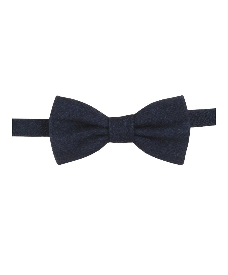 Boys & Men's Herringbone Tweed Bow Tie and Pocket Square - Navy Blue