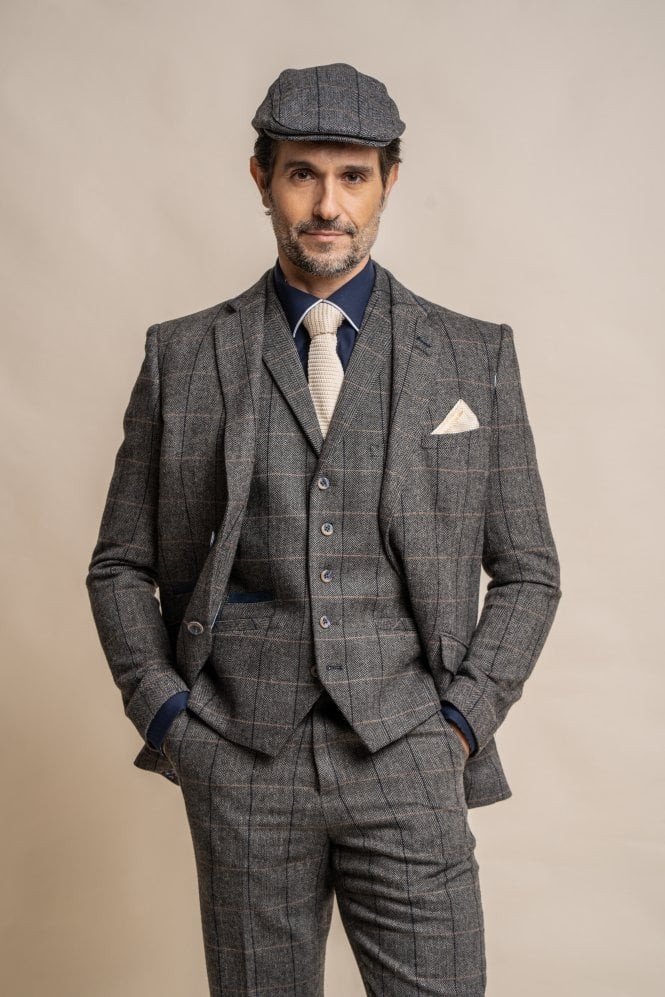 Men's Wool Blend Herringbone Check Suit - Albert