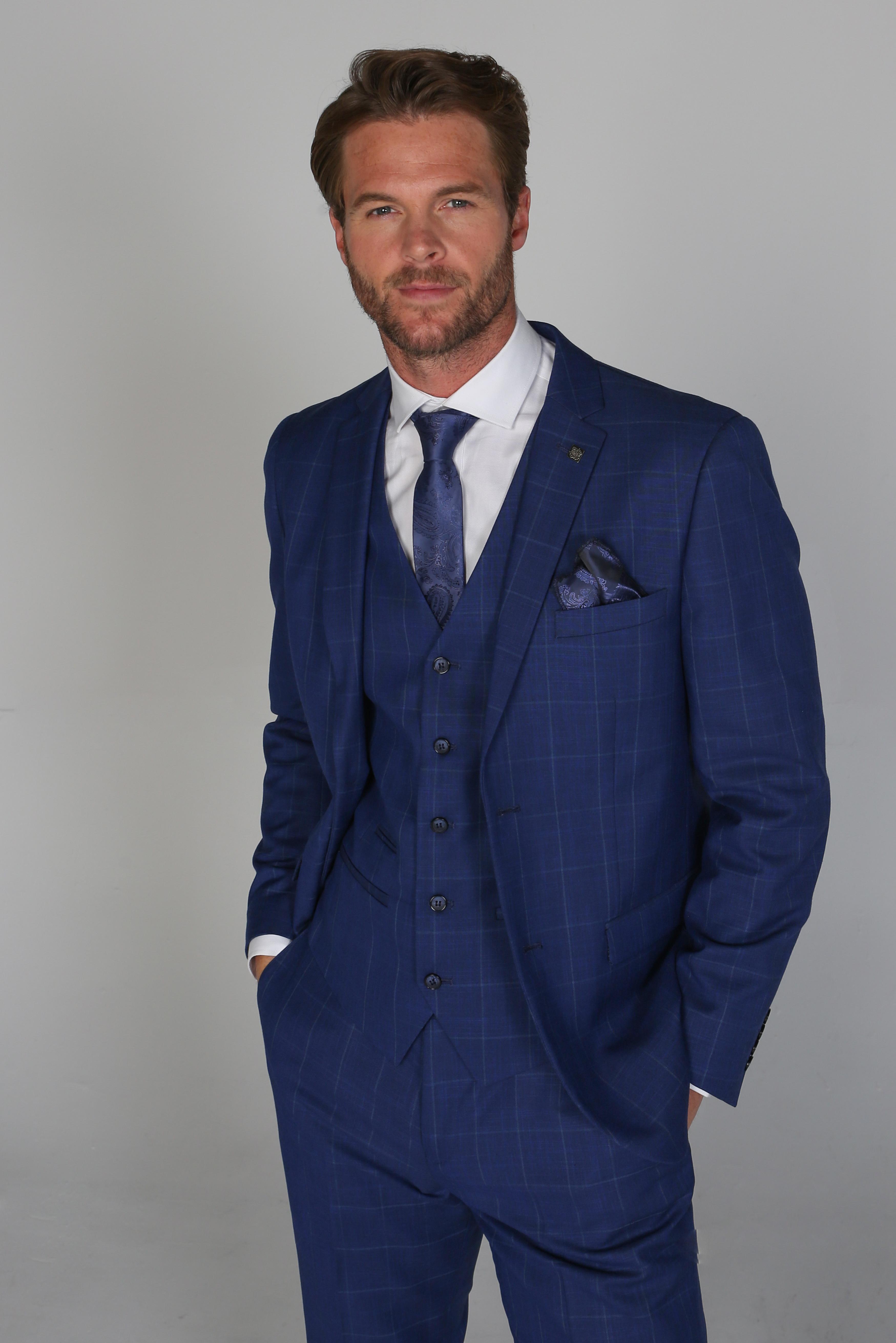 Men's Tailored Fit Windowpane Check Suit - ROVER Blue - Blue