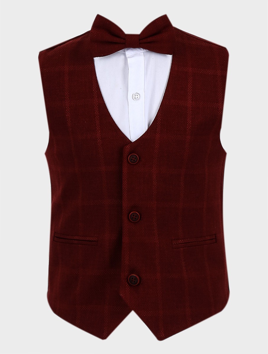 Boys Tweed Windowpane Check Cotton Waistcoat