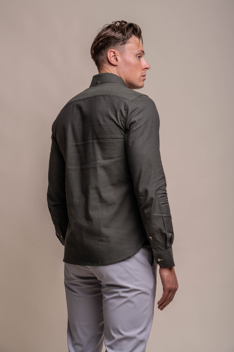 Men's Long Sleeves Linen Shirt - JORDI - Olive Green