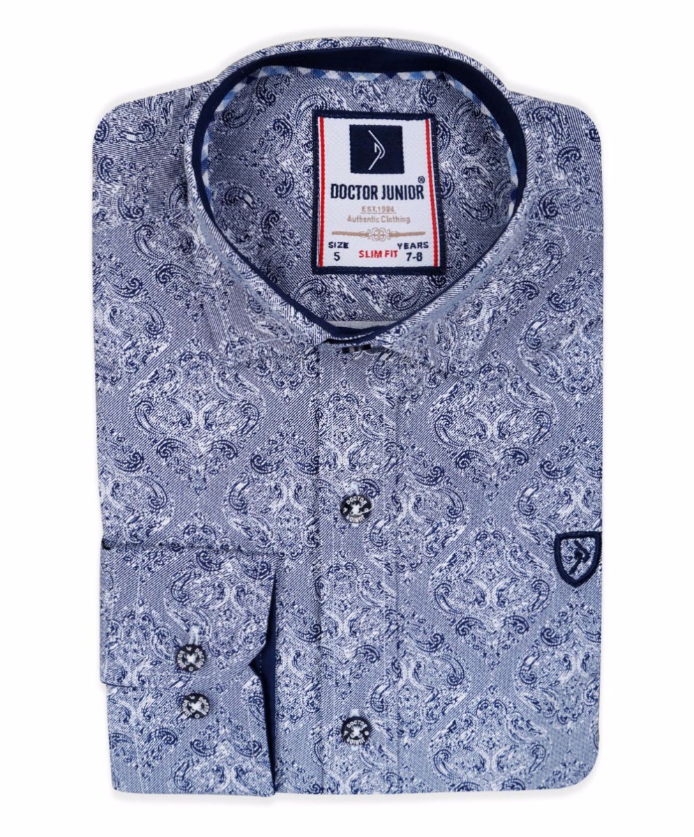 Boys Paisley Patterned Slim Fit Cotton Casual Shirt