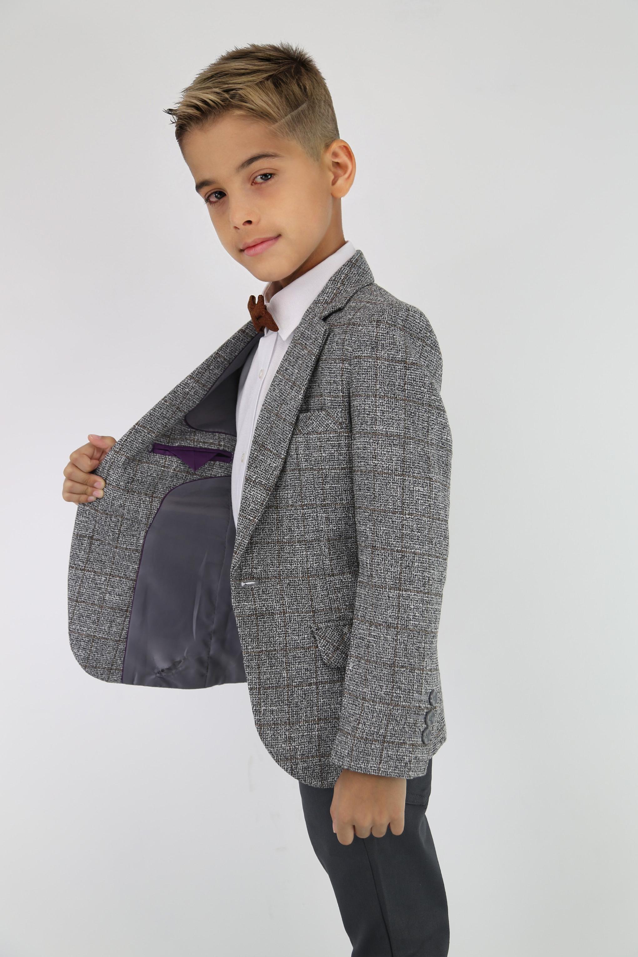 Boys Cotton Blend Tweed Like Check Blazer