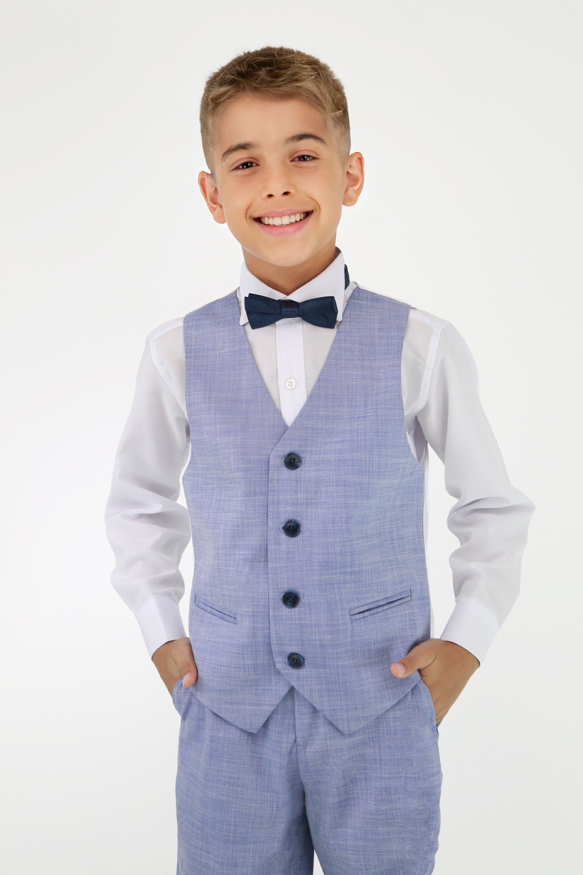 Boys Twill Blue Self-Pattern Suit