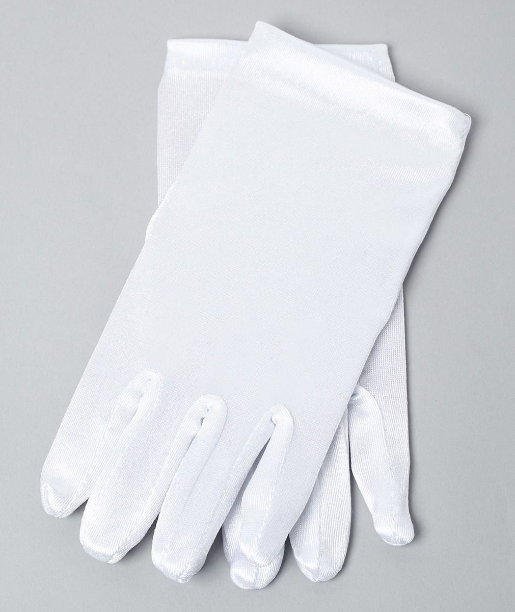 Girls White Plain Satin Gloves - ALICE