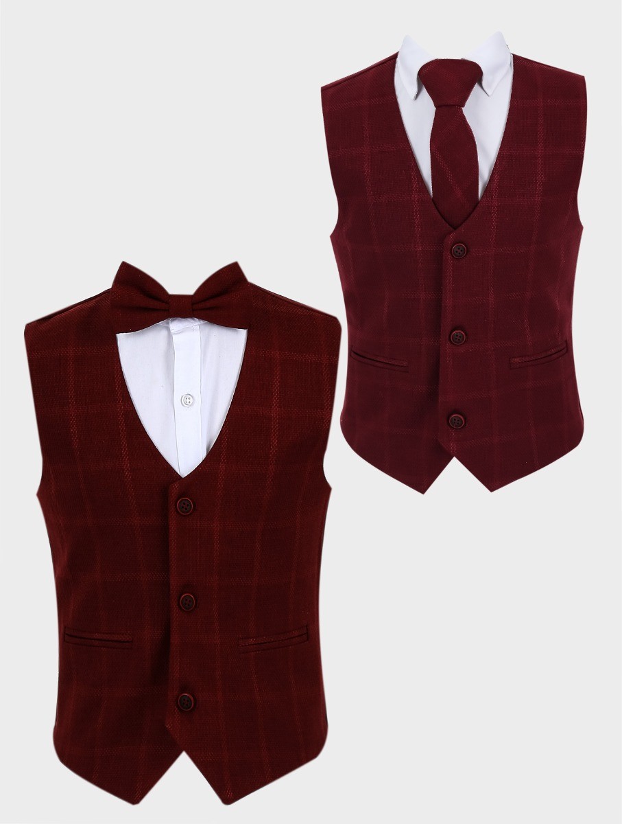 Boys Tweed Windowpane Check Cotton Waistcoat