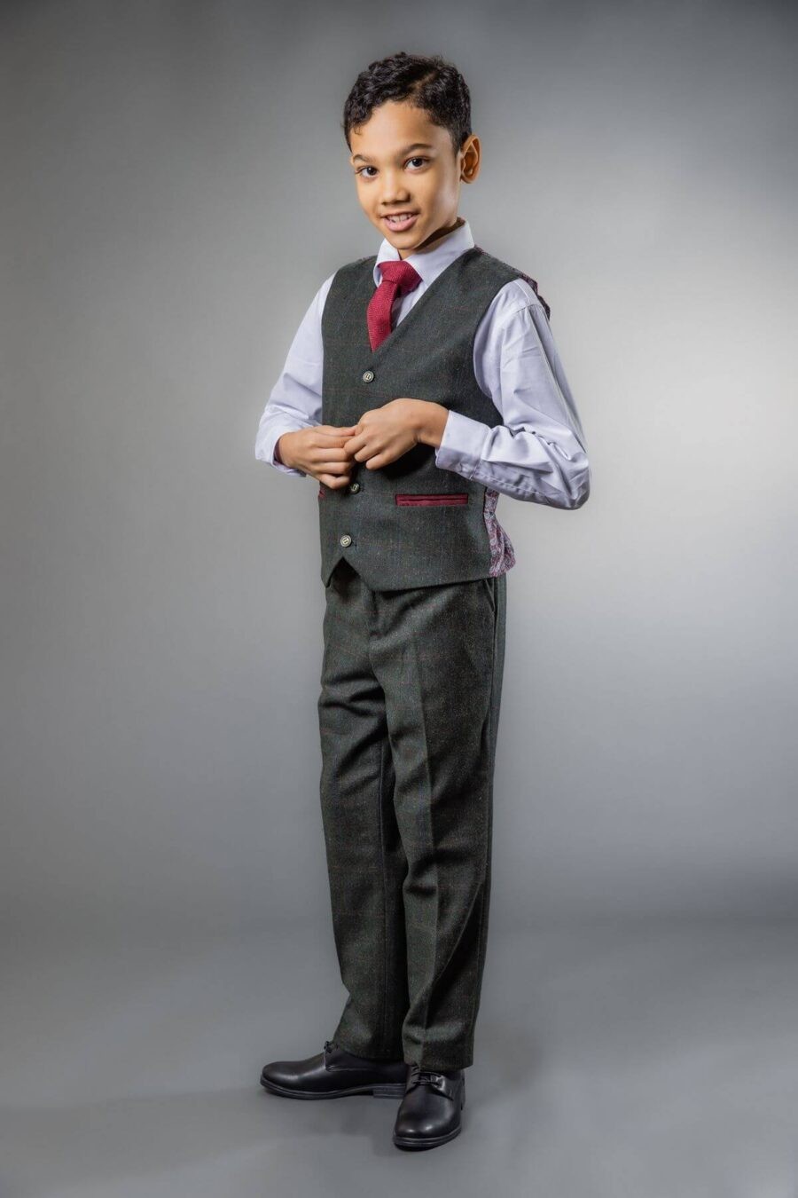 Boys Tweed Check Tailored Fit Suit - JOSHUA Green