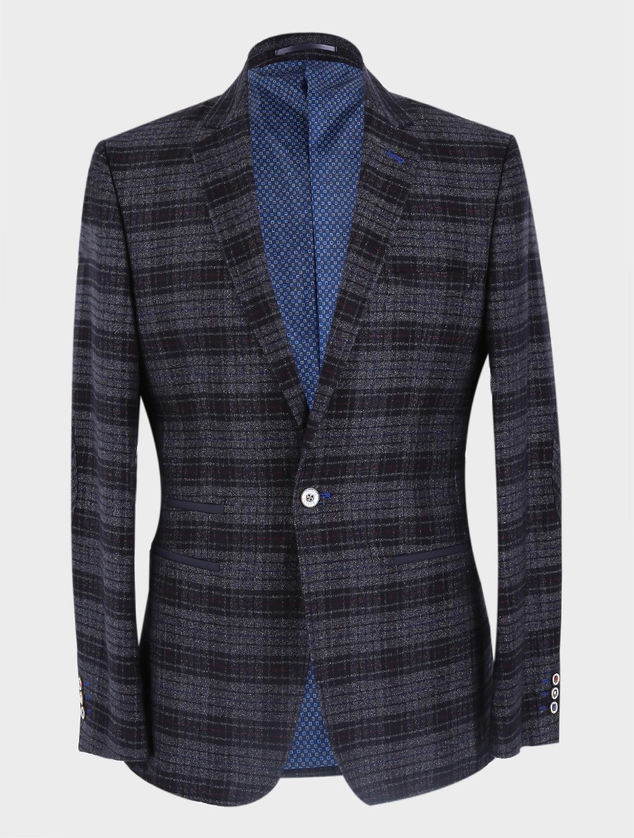 Men's Tweed Check Slim Fit Blazer - COSTELLO Black