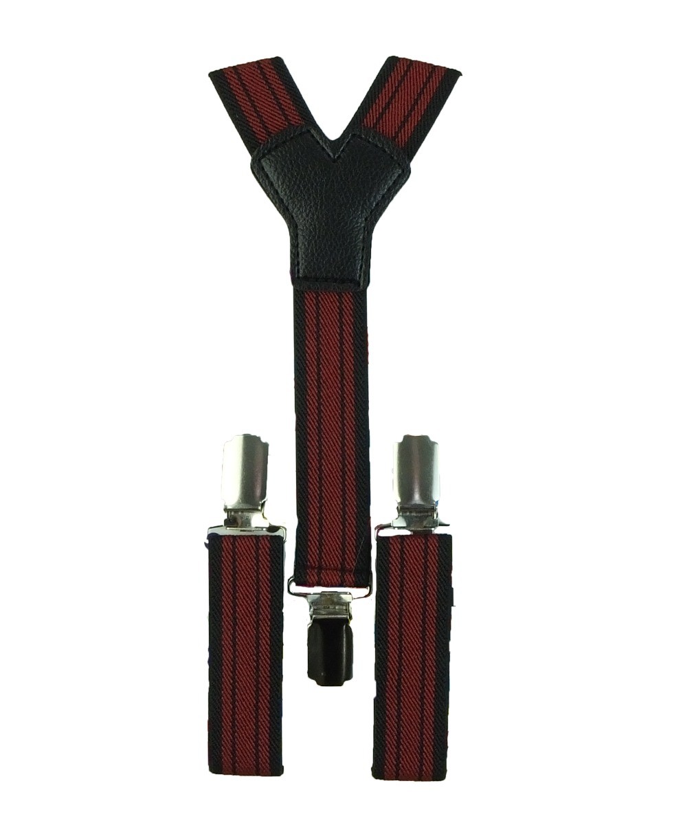 Boys Adjustable Elastic Y-Back Wide Bow Brace Set - Red and Black