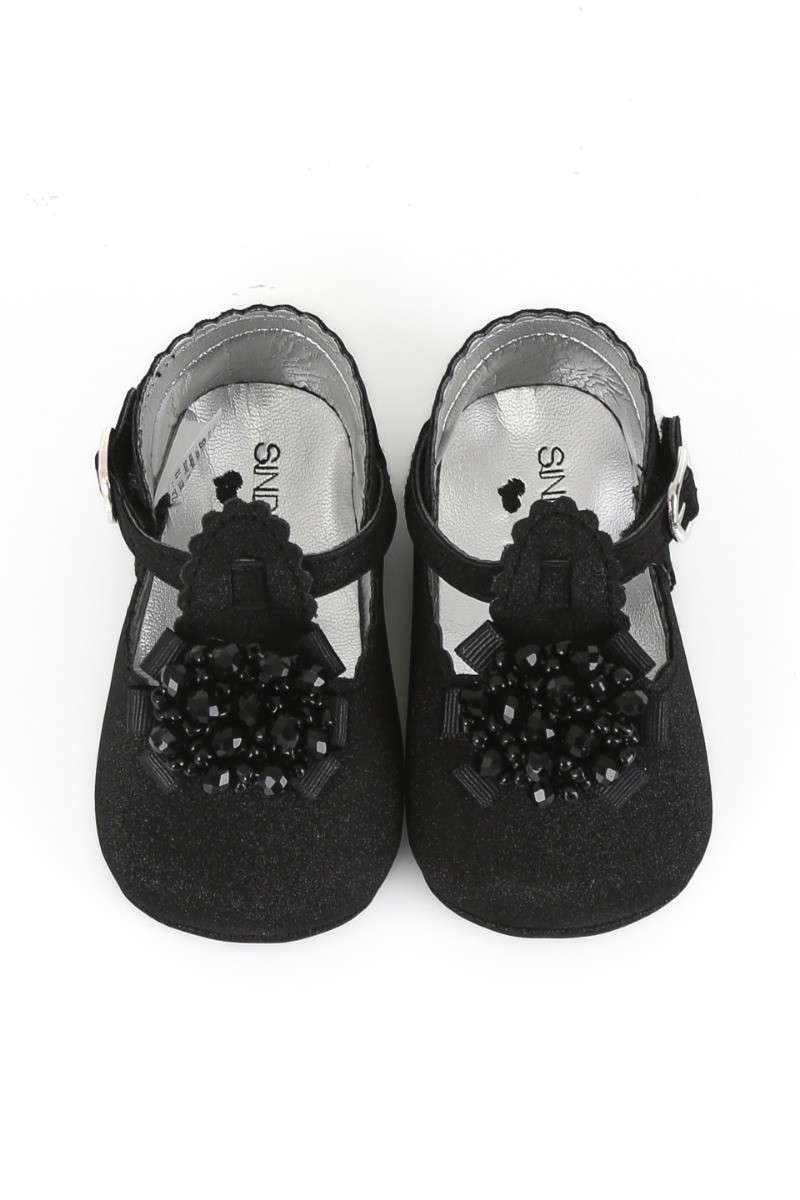 Baby Girls Pre-walker Shoes with Beaded Embellishmen - Black