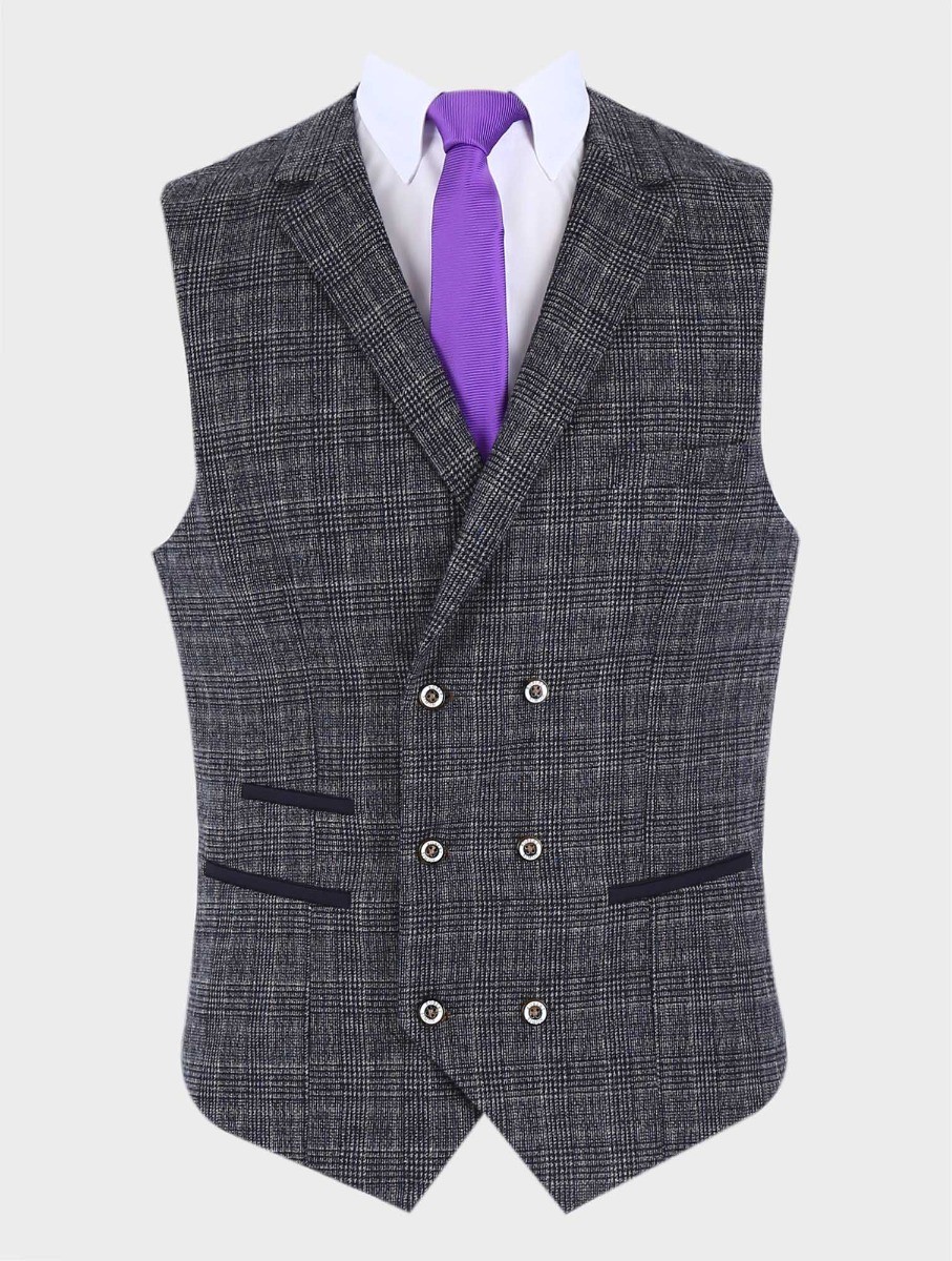 Men's Tweed Houndstooth Check Grey Waistcoat