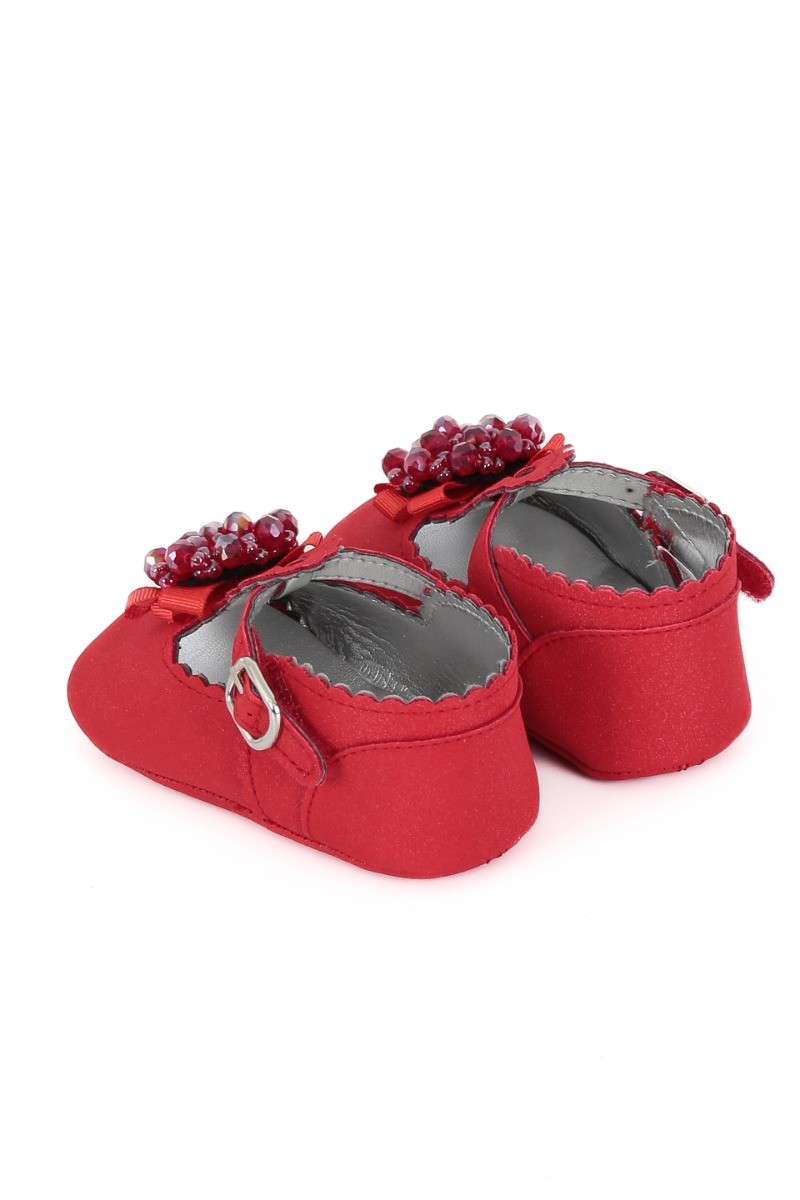 Baby Girls Pre-walker Shoes with Beaded Embellishmen - Red