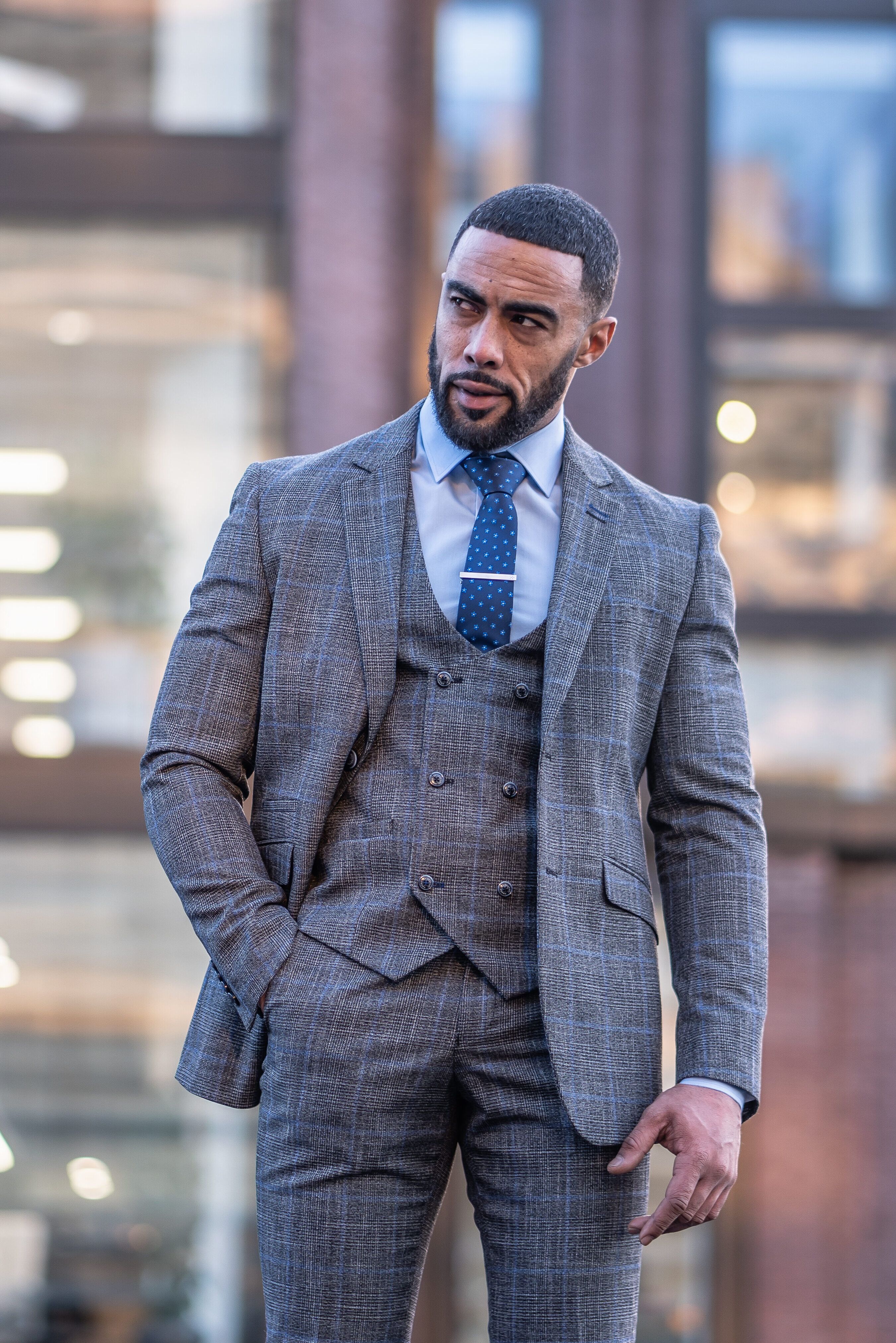 Men's Tweed Retro Check Grey Suit - POWER