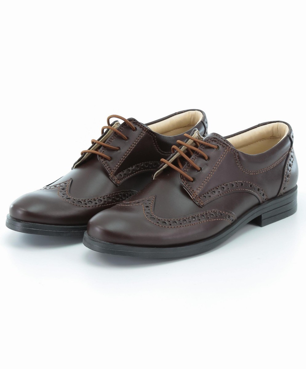 Boys Derby Brogue Lace Up Dress Shoes - Dark Brown