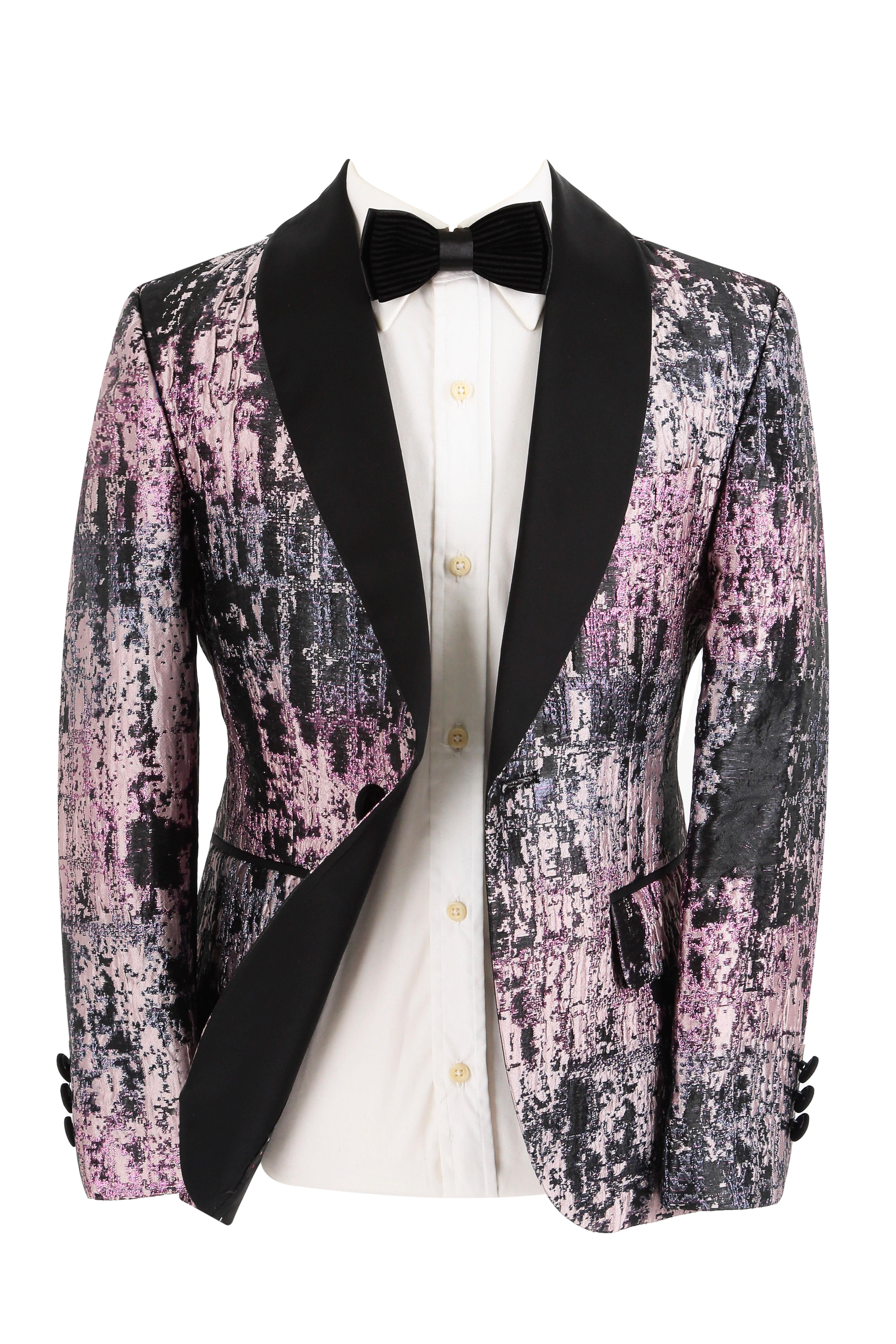 Boys Shimmery Patterned Tuxedo Suit - Black - Pink