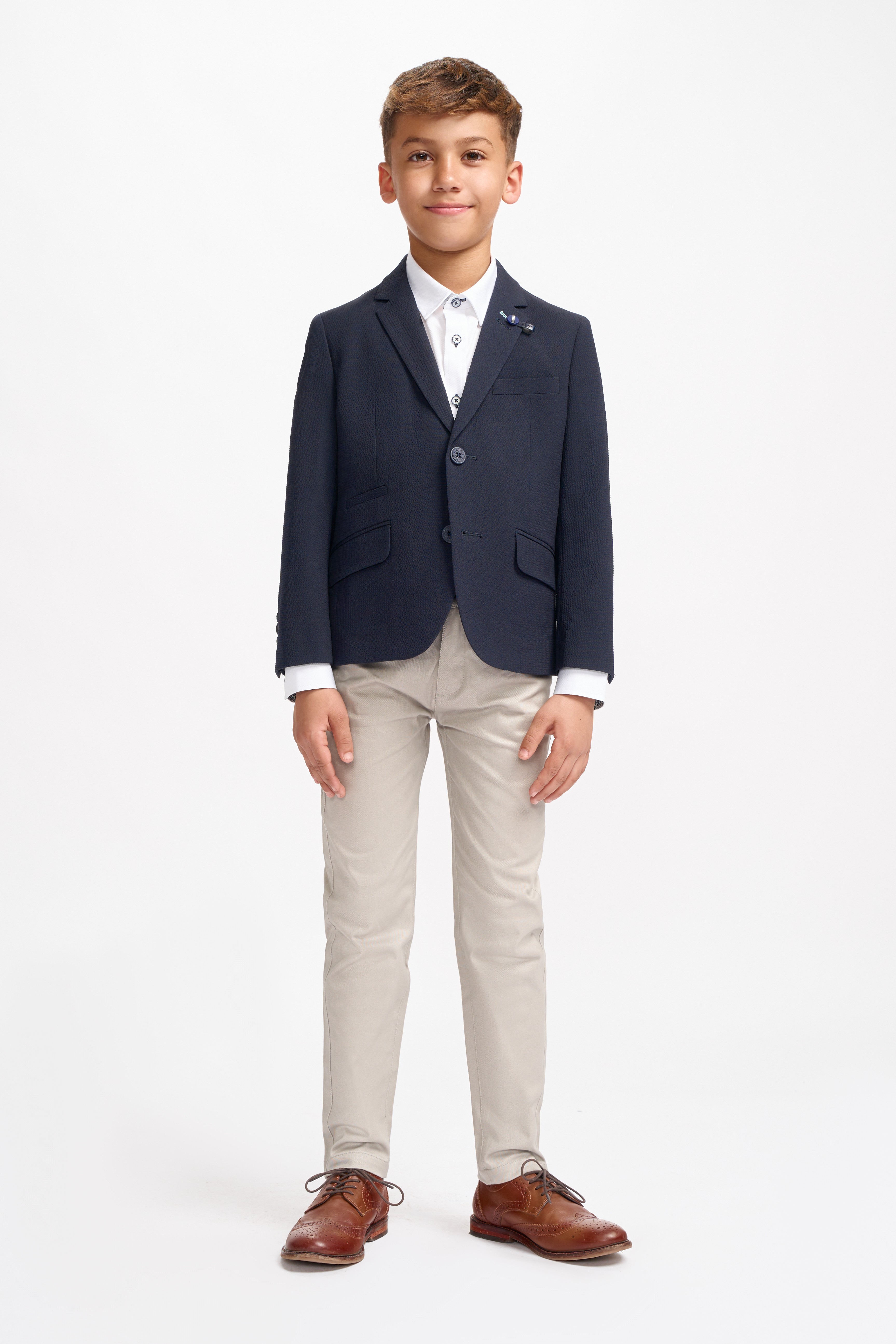 Boys Textured Slim Fit Suit Jacket– SIREN - Navy Blue