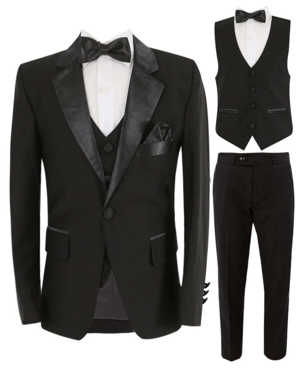 Boys Sheen Lapel Tuxedo Suit - Black