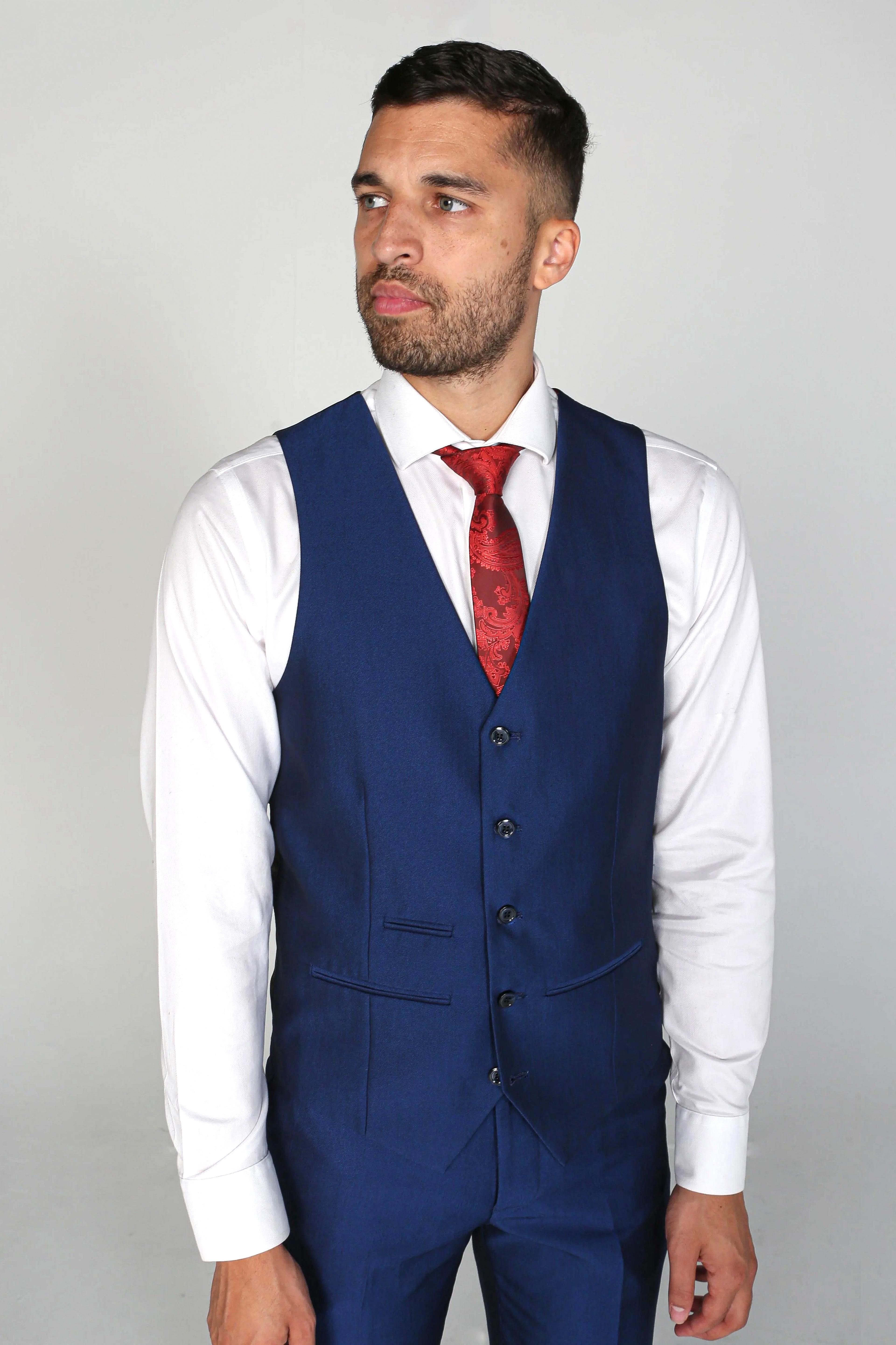 Men's Tailored Fit Sheen Effect Blue Suit - KINGSLEY - Royal Blue